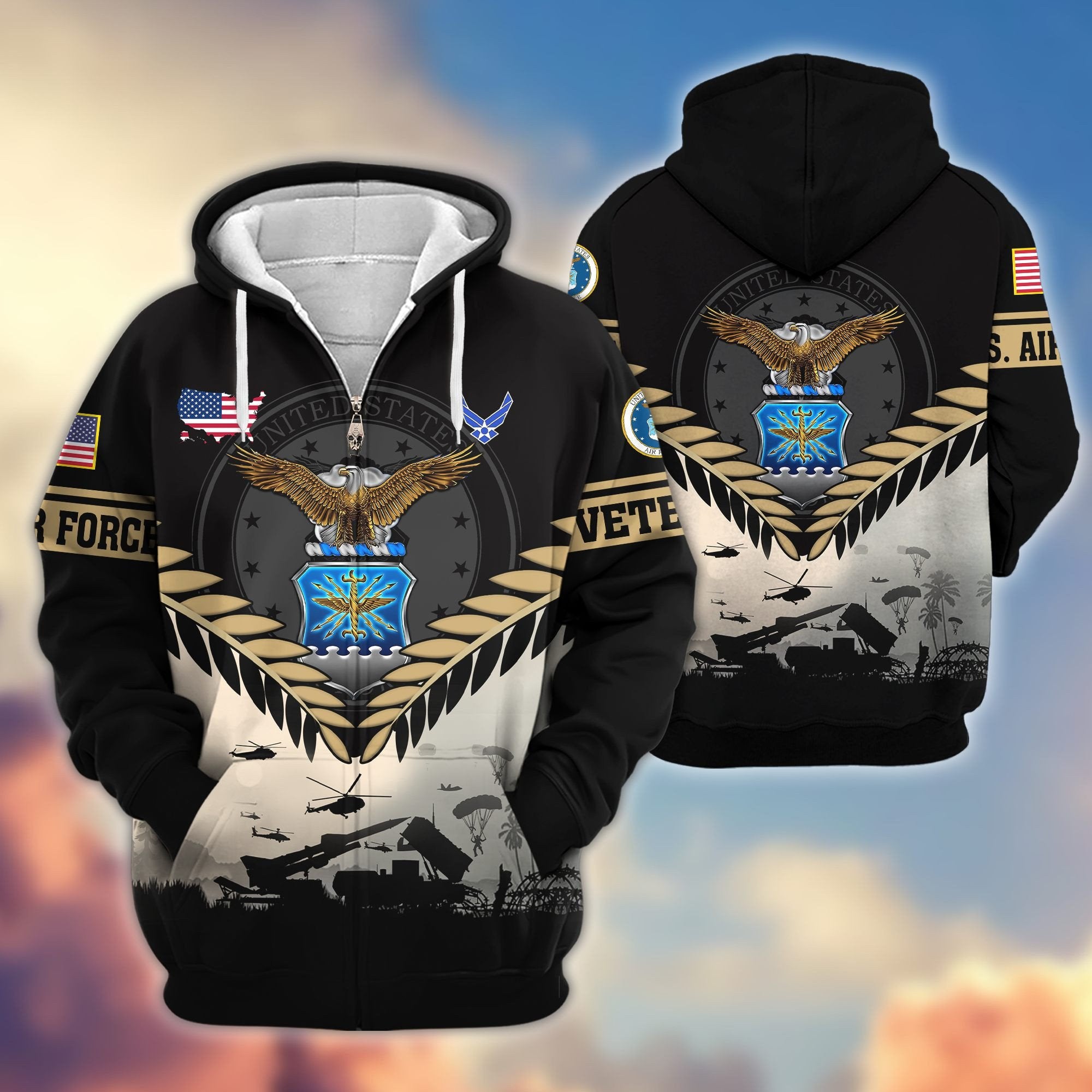 Premium US Veterans Zip Hoodie BPHN151011, Gifts For US Veterans, Gifts On Father's Day, Veterans Day.