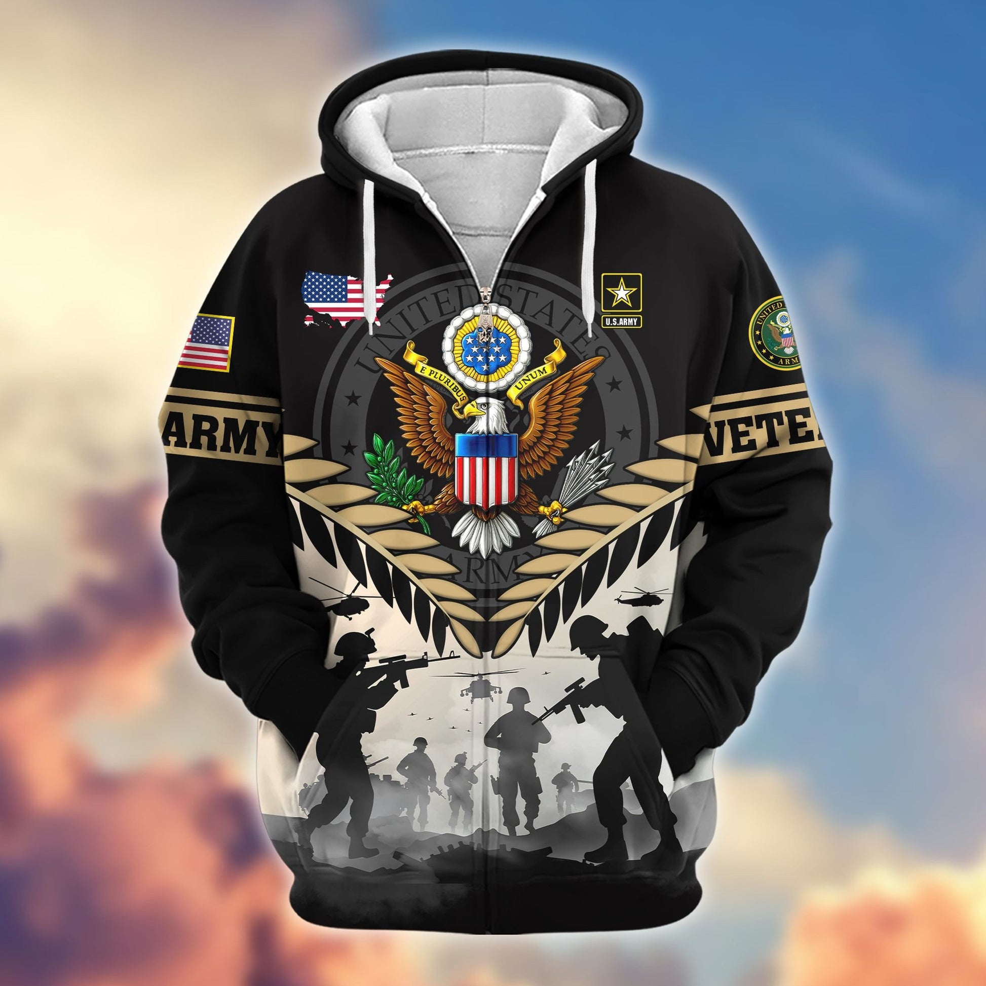 Premium US Veterans Zip Hoodie BPHN151011, Gifts For US Veterans, Gifts On Father's Day, Veterans Day.