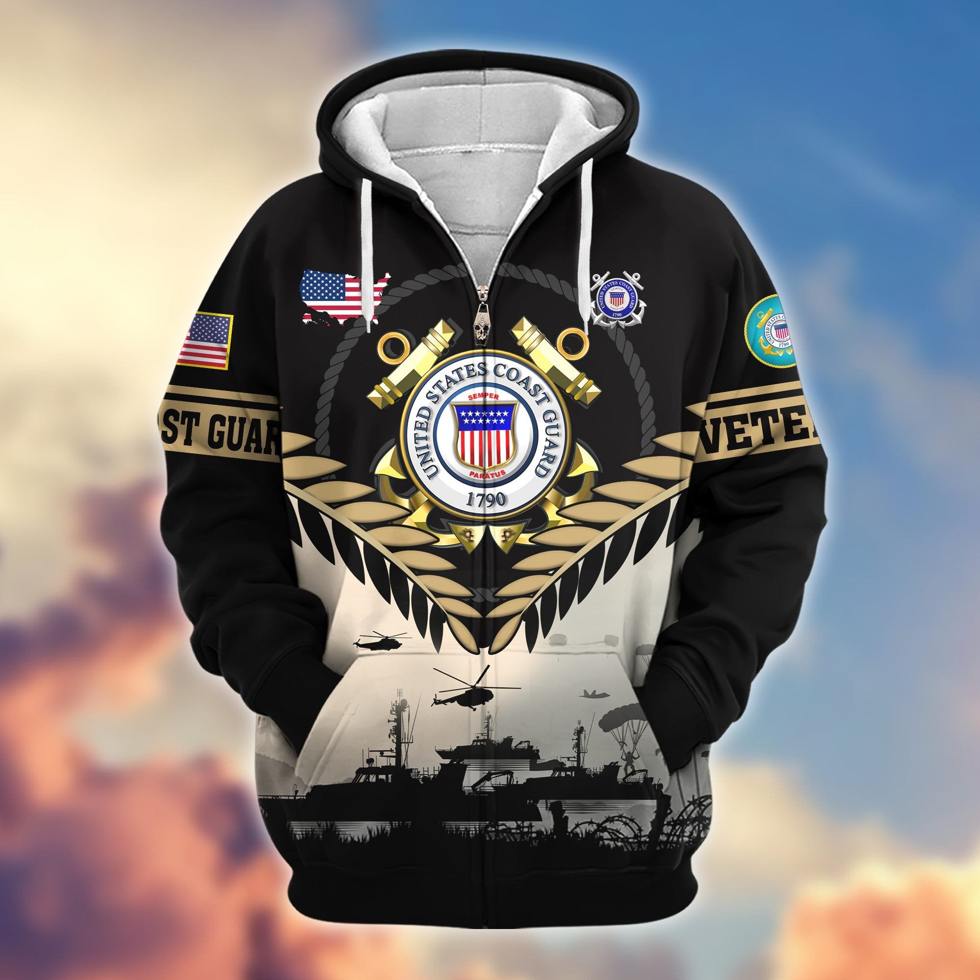 Premium US Veterans Zip Hoodie BPHN151011, Gifts For US Veterans, Gifts On Father's Day, Veterans Day.