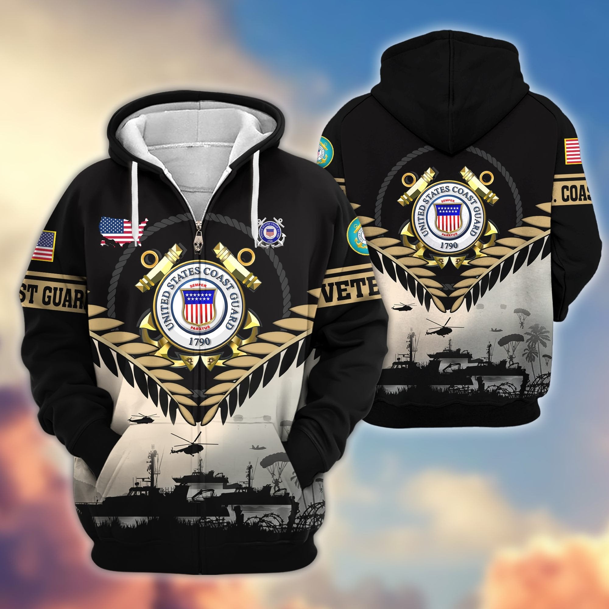 Premium US Veterans Zip Hoodie BPHN151011, Gifts For US Veterans, Gifts On Father's Day, Veterans Day.