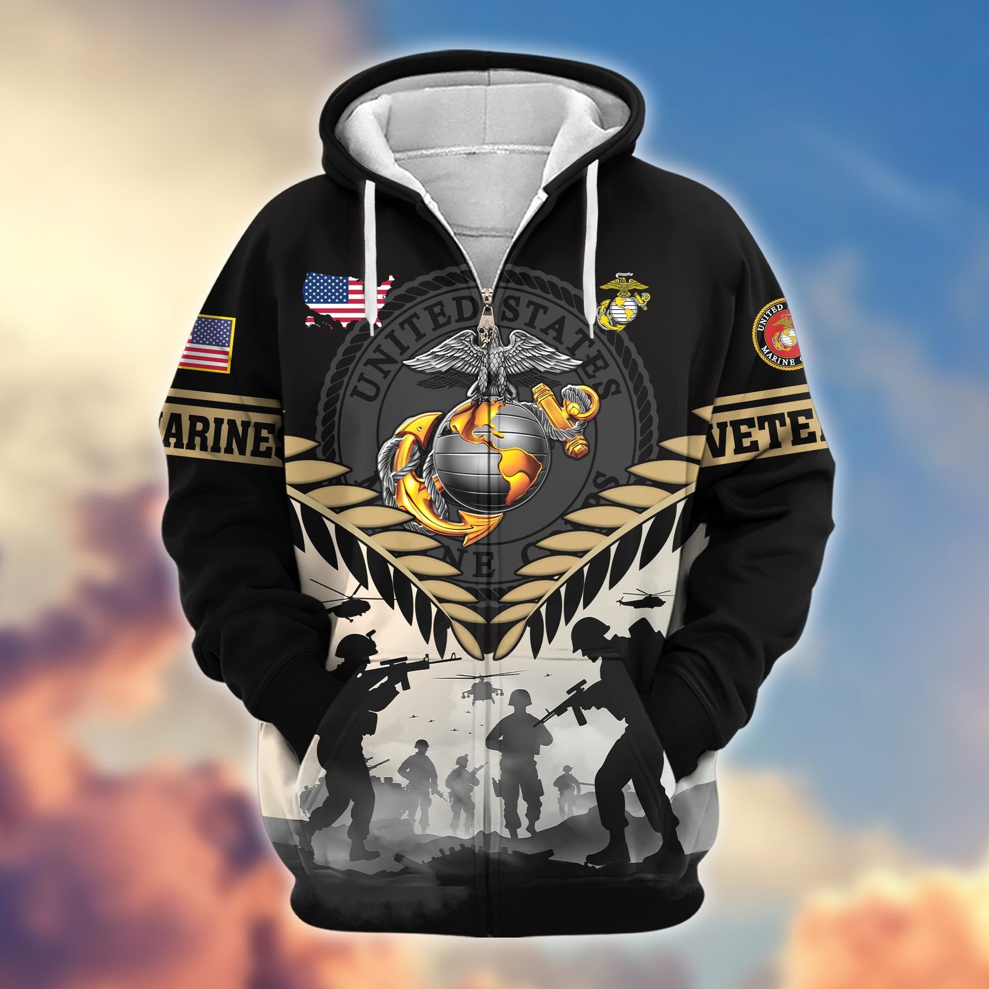 Premium US Veterans Zip Hoodie BPHN151011, Gifts For US Veterans, Gifts On Father's Day, Veterans Day.