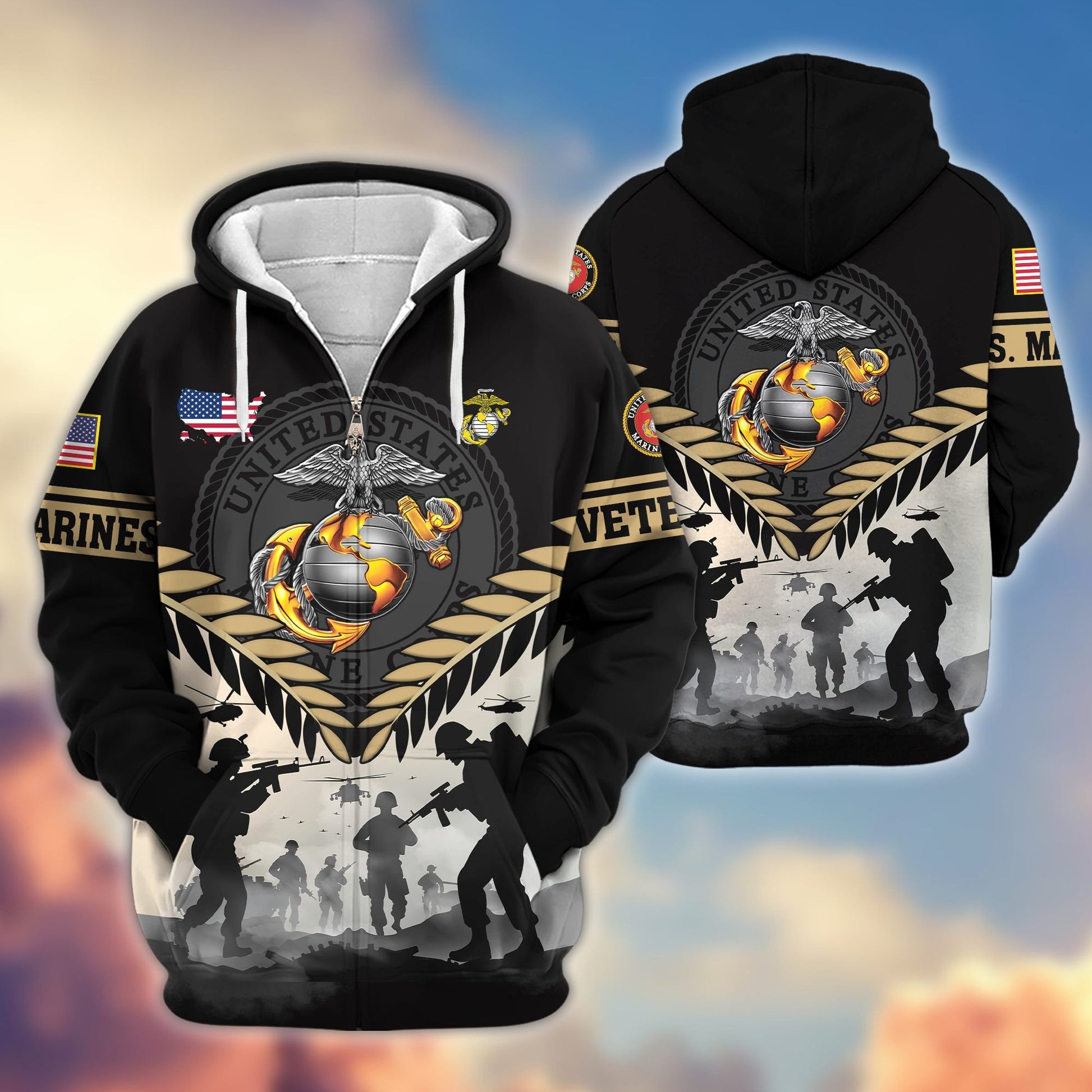 Premium US Veterans Zip Hoodie BPHN151011, Gifts For US Veterans, Gifts On Father's Day, Veterans Day.