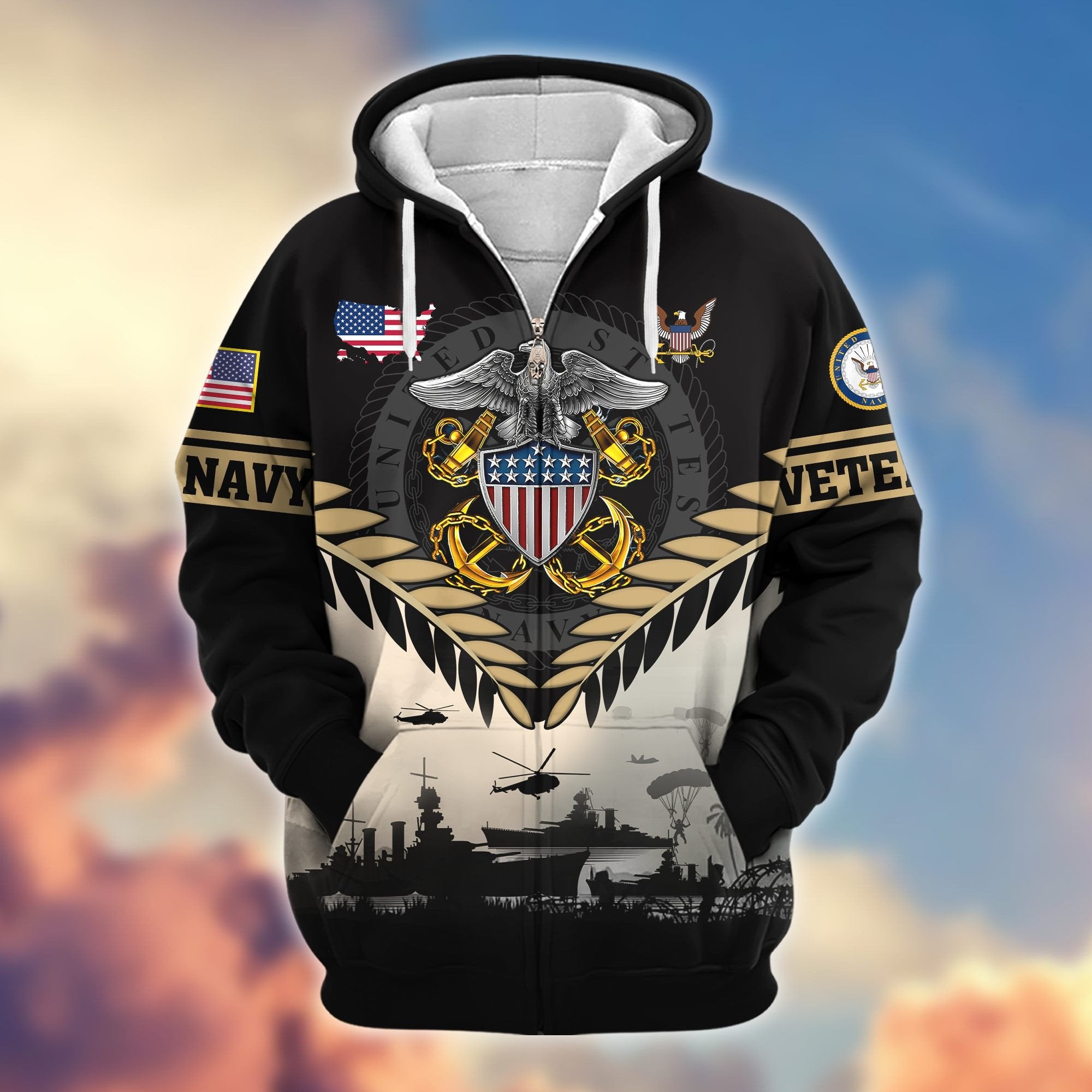 Premium US Veterans Zip Hoodie BPHN151011, Gifts For US Veterans, Gifts On Father's Day, Veterans Day.