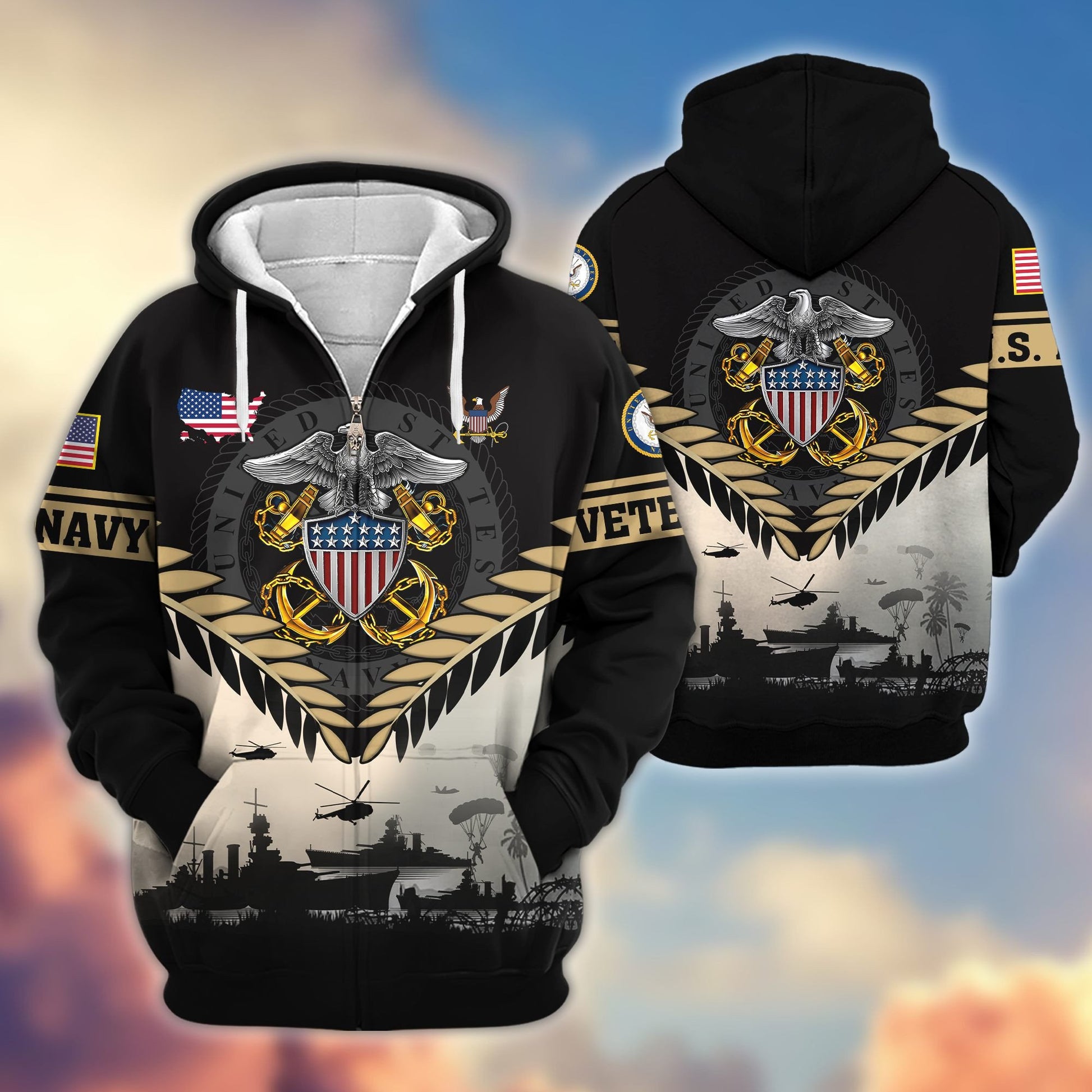 Premium US Veterans Zip Hoodie BPHN151011, Gifts For US Veterans, Gifts On Father's Day, Veterans Day.