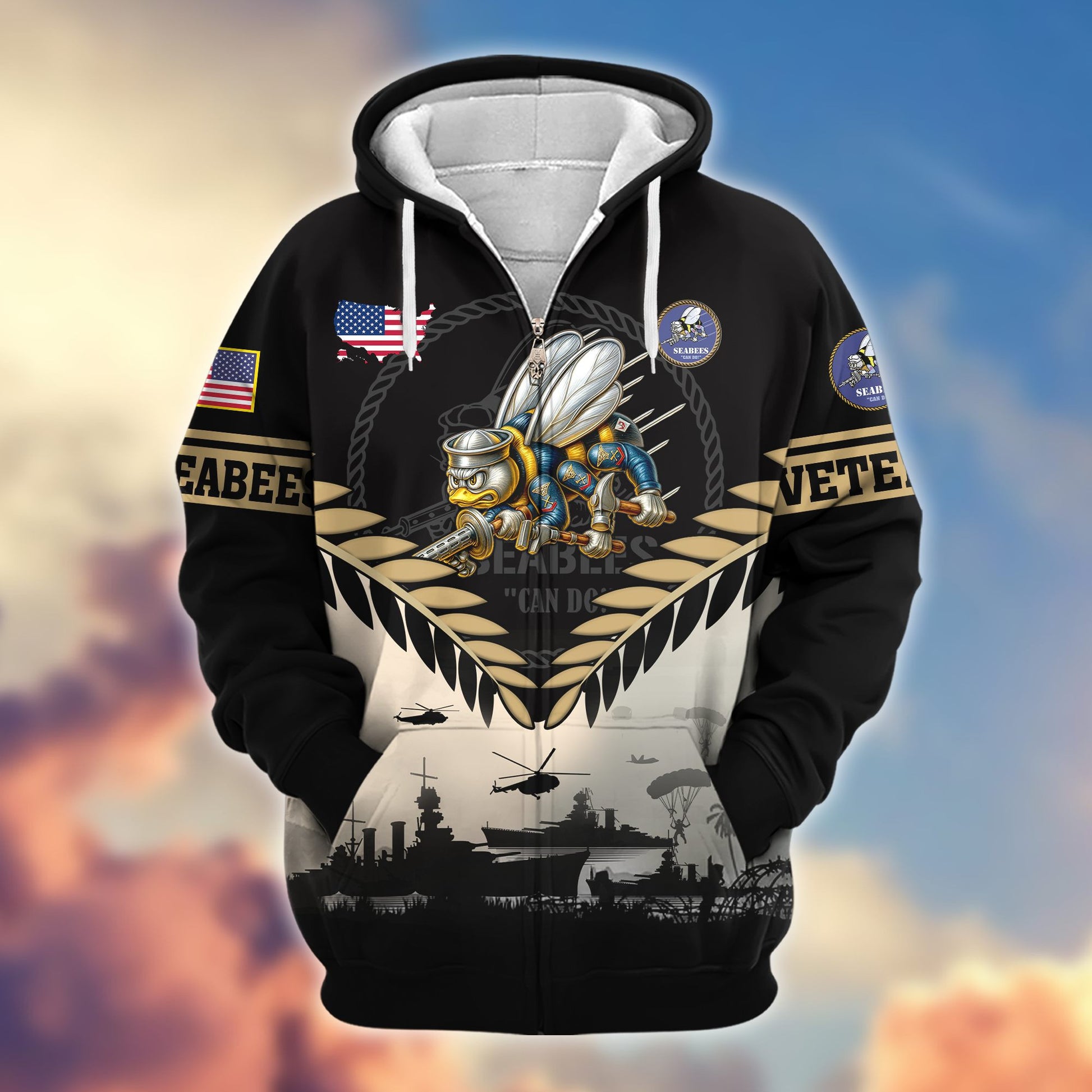 Premium US Veterans Zip Hoodie BPHN151011, Gifts For US Veterans, Gifts On Father's Day, Veterans Day.