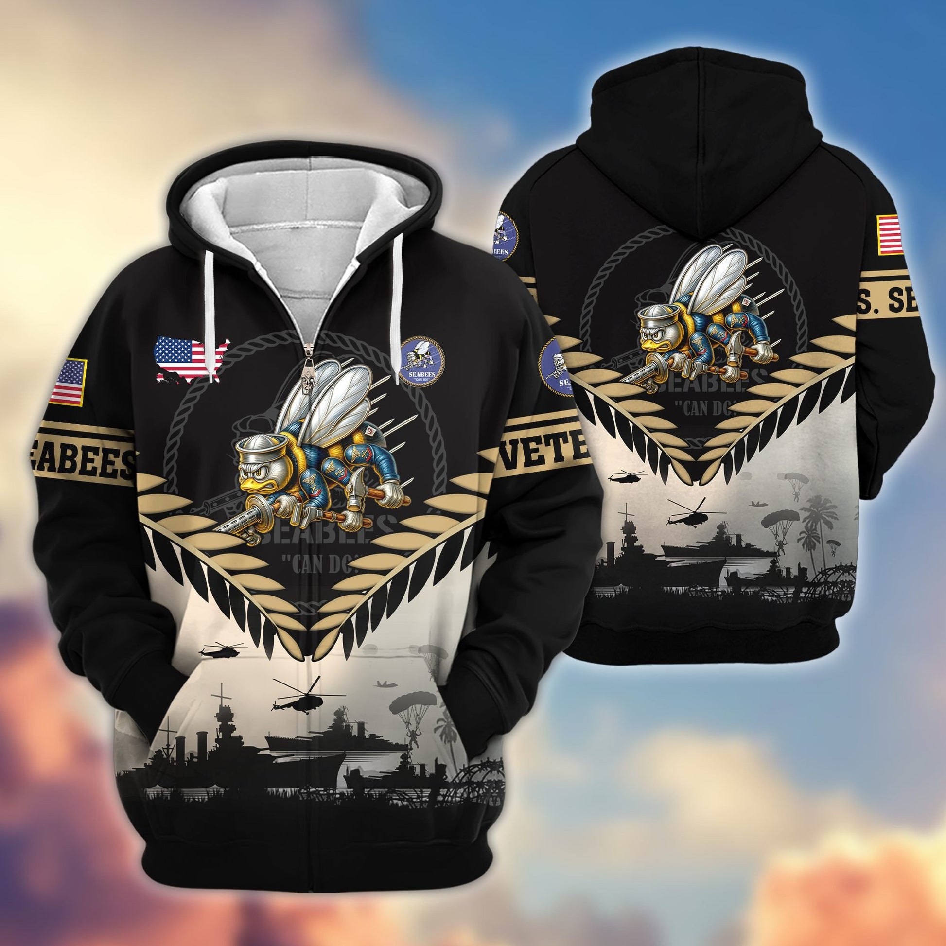 Premium US Veterans Zip Hoodie BPHN151011, Gifts For US Veterans, Gifts On Father's Day, Veterans Day.