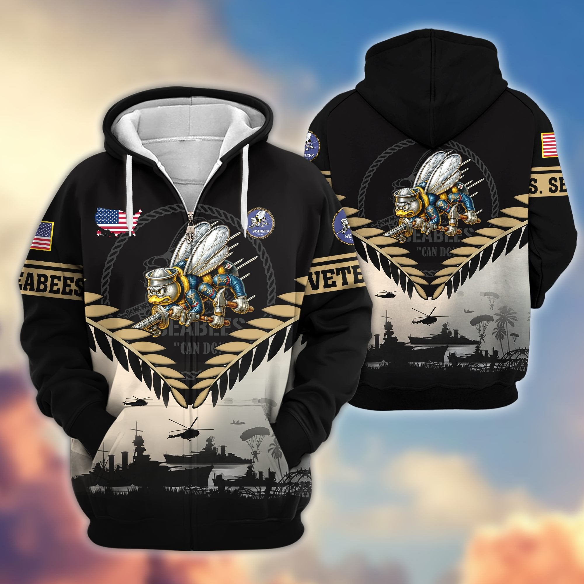 Premium US Veterans Zip Hoodie BPHN151011, Gifts For US Veterans, Gifts On Father's Day, Veterans Day.