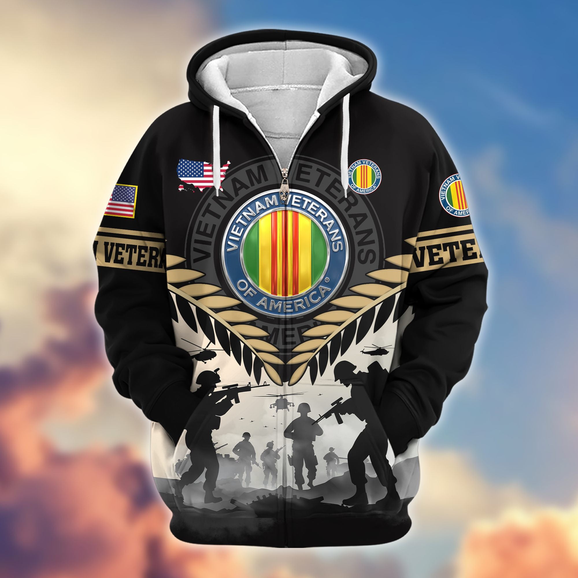 Premium US Veterans Zip Hoodie BPHN151011, Gifts For US Veterans, Gifts On Father's Day, Veterans Day.