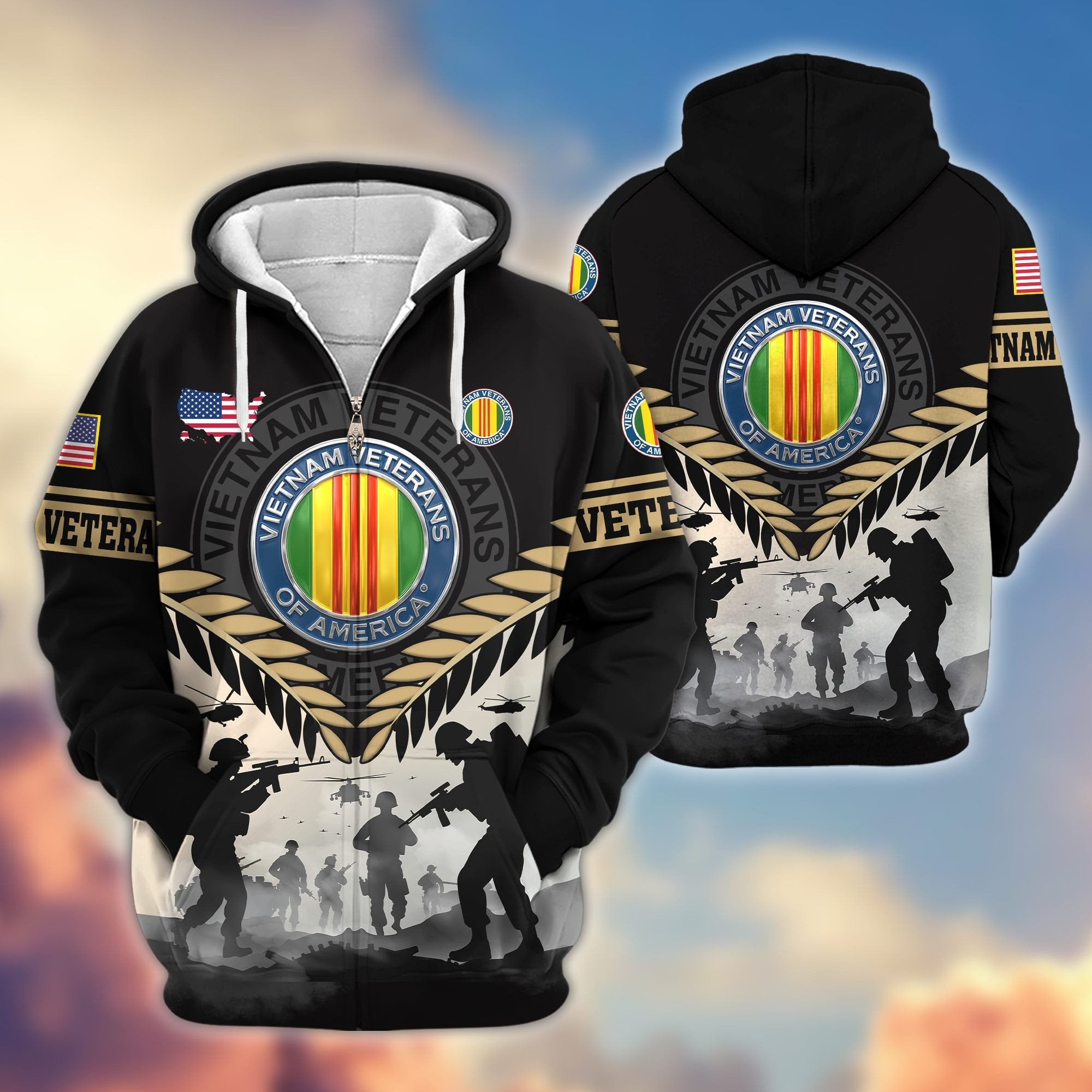 Premium US Veterans Zip Hoodie BPHN151011, Gifts For US Veterans, Gifts On Father's Day, Veterans Day.