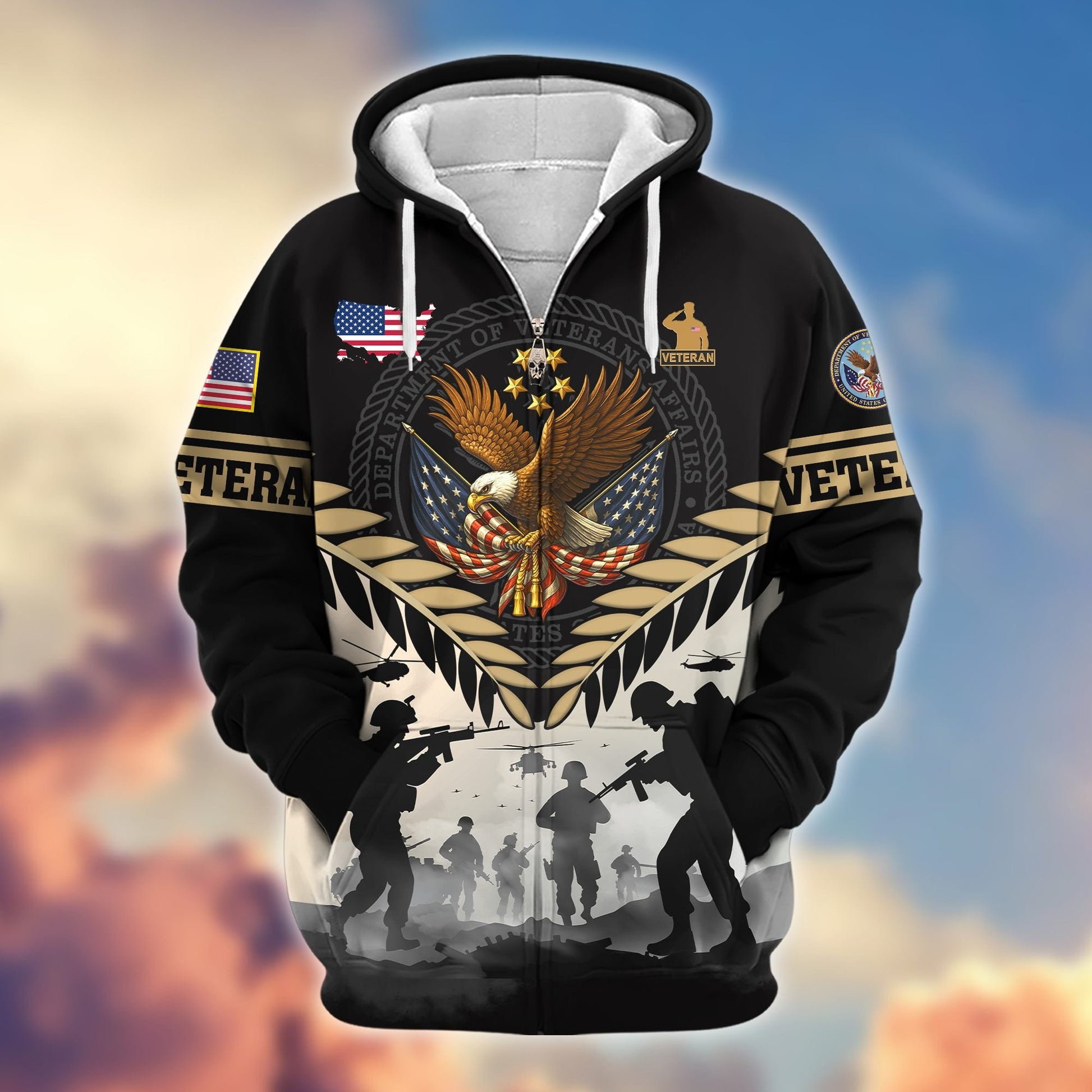 Premium US Veterans Zip Hoodie BPHN151011, Gifts For US Veterans, Gifts On Father's Day, Veterans Day.