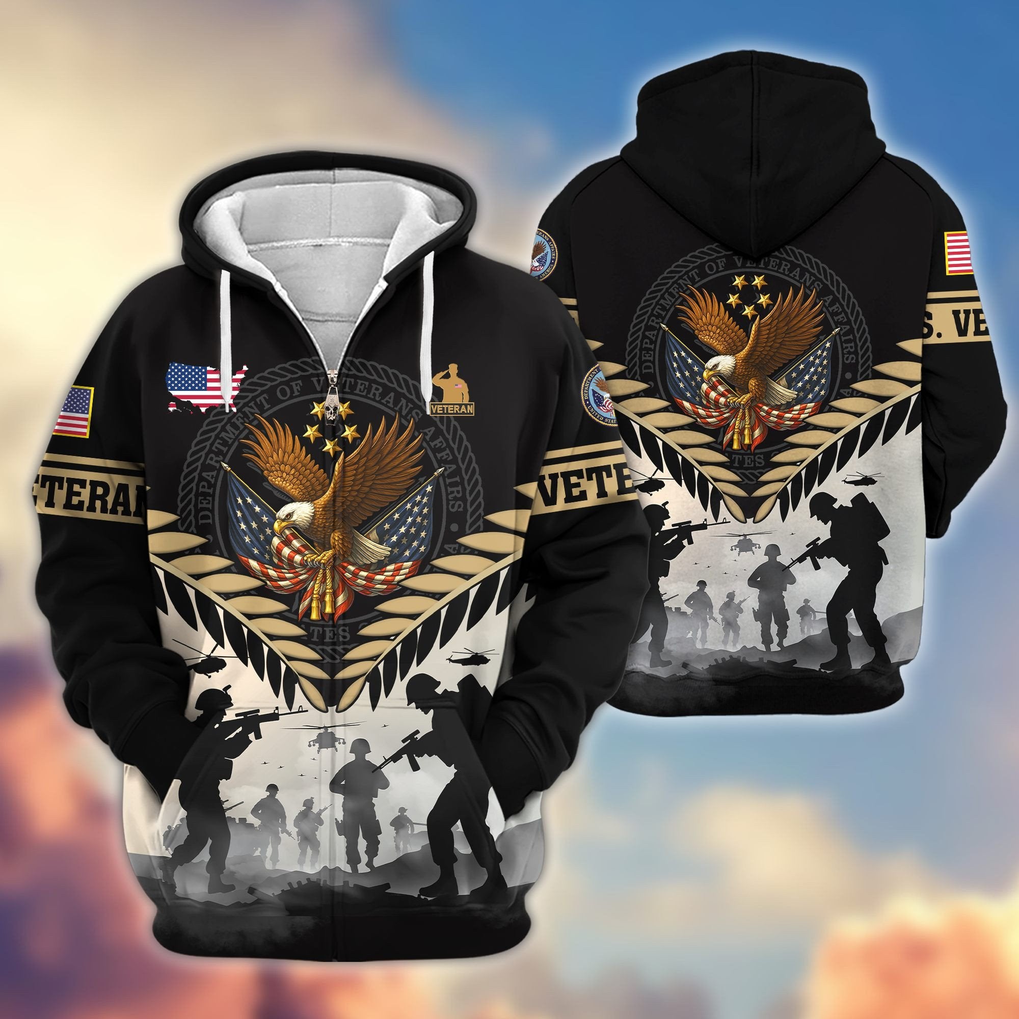 Premium US Veterans Zip Hoodie BPHN151011, Gifts For US Veterans, Gifts On Father's Day, Veterans Day.