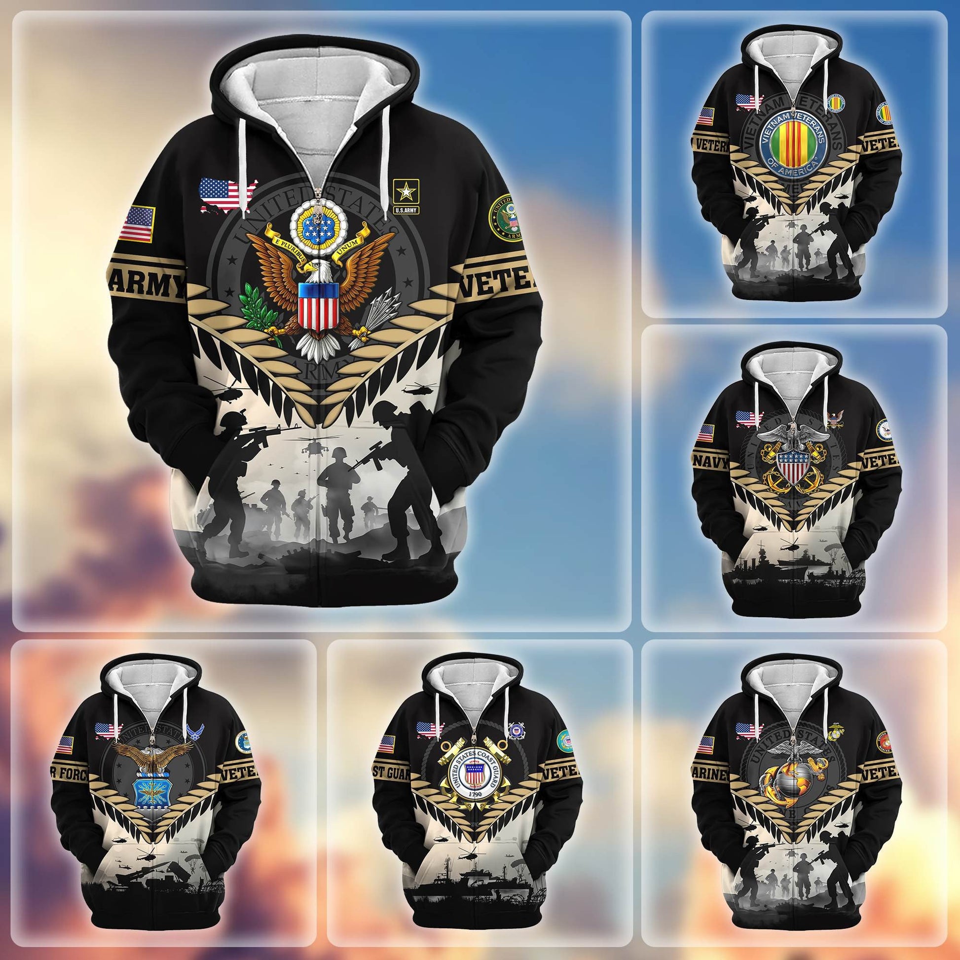Premium US Veterans Zip Hoodie BPHN151011, Gifts For US Veterans, Gifts On Father's Day, Veterans Day.