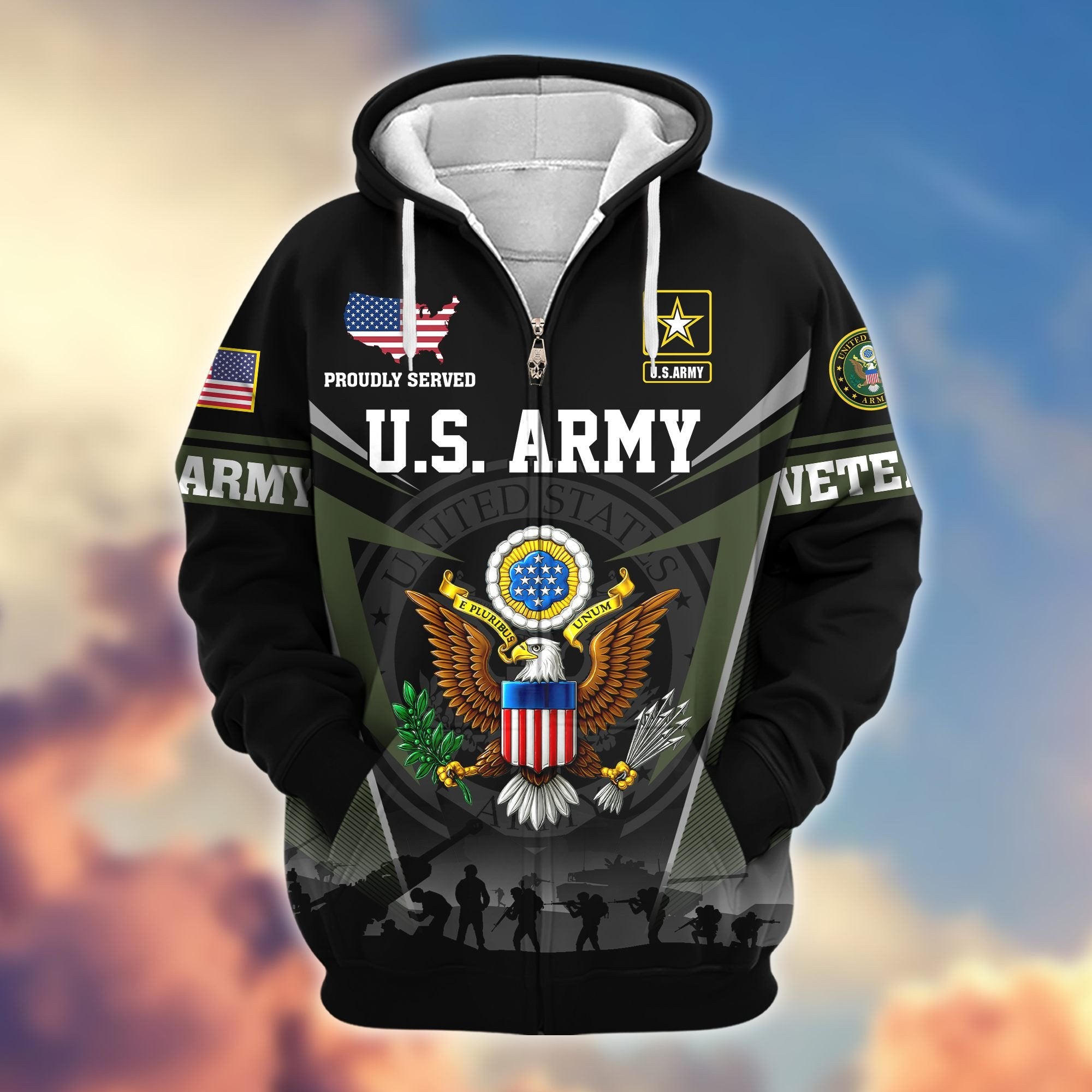 Premium US Veterans Zip Hoodie BPHN131012, Gifts For US Veterans, Gifts On Father's Day, Veterans Day.