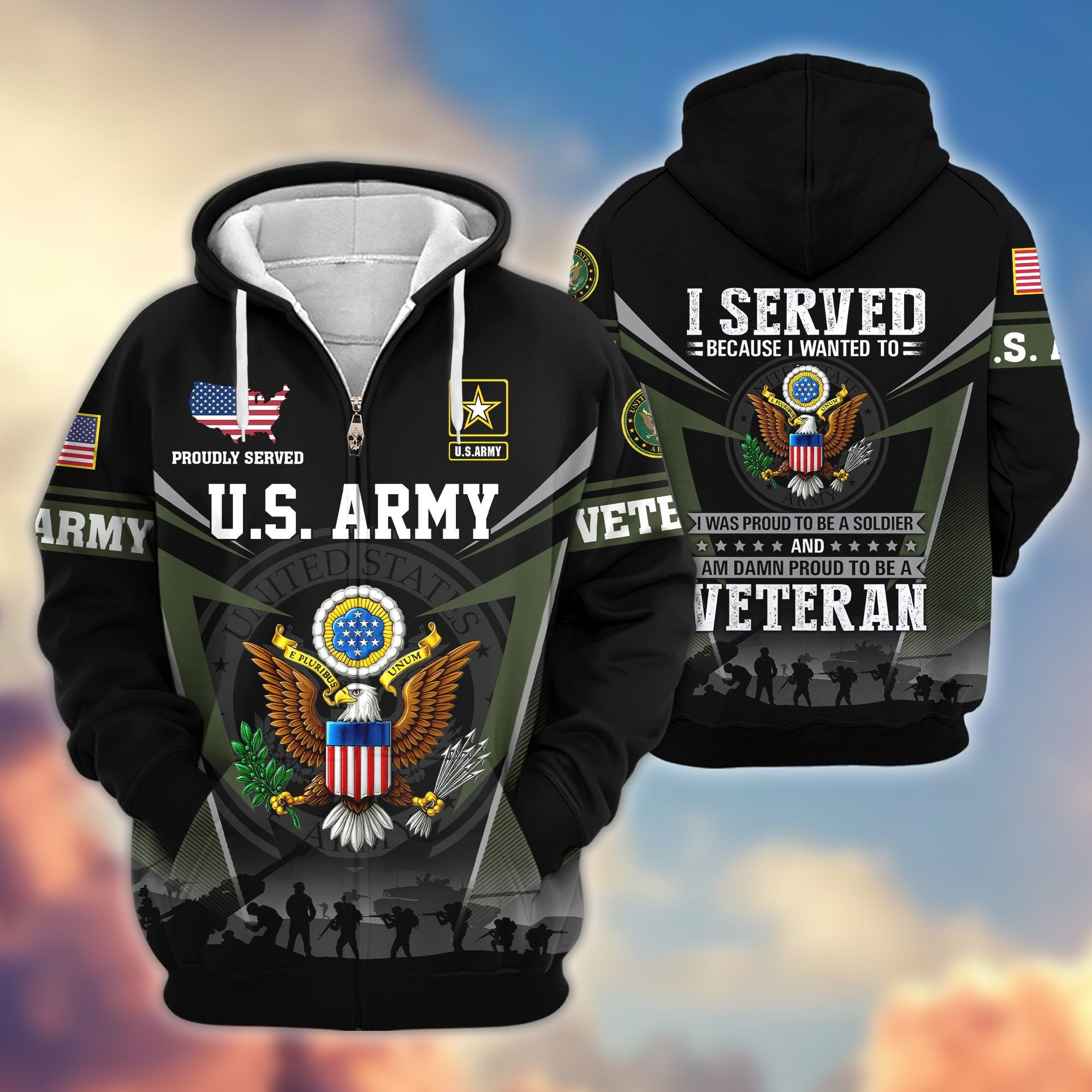 Premium US Veterans Zip Hoodie BPHN131012, Gifts For US Veterans, Gifts On Father's Day, Veterans Day.
