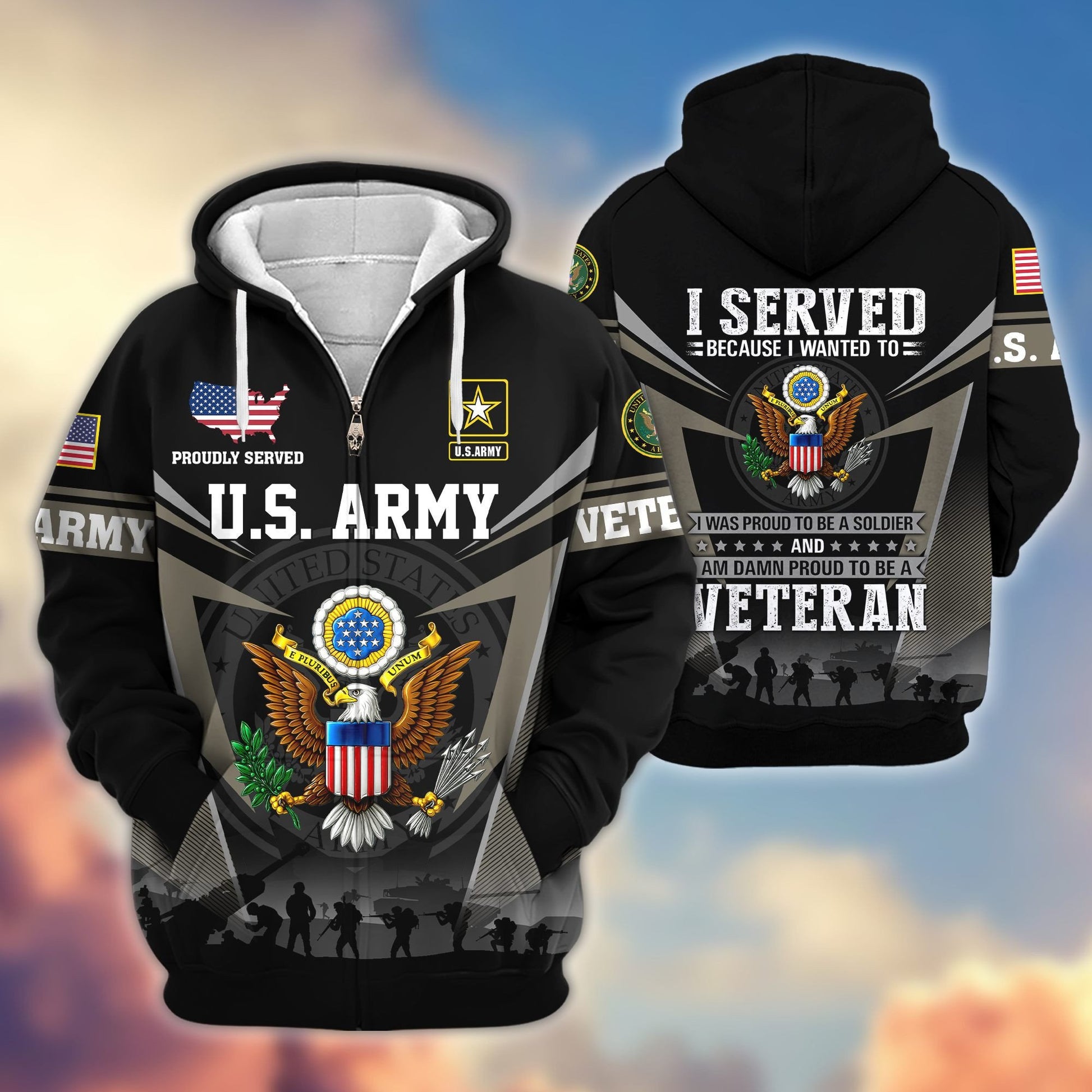 Premium US Veterans Zip Hoodie BPHN131012, Gifts For US Veterans, Gifts On Father's Day, Veterans Day.