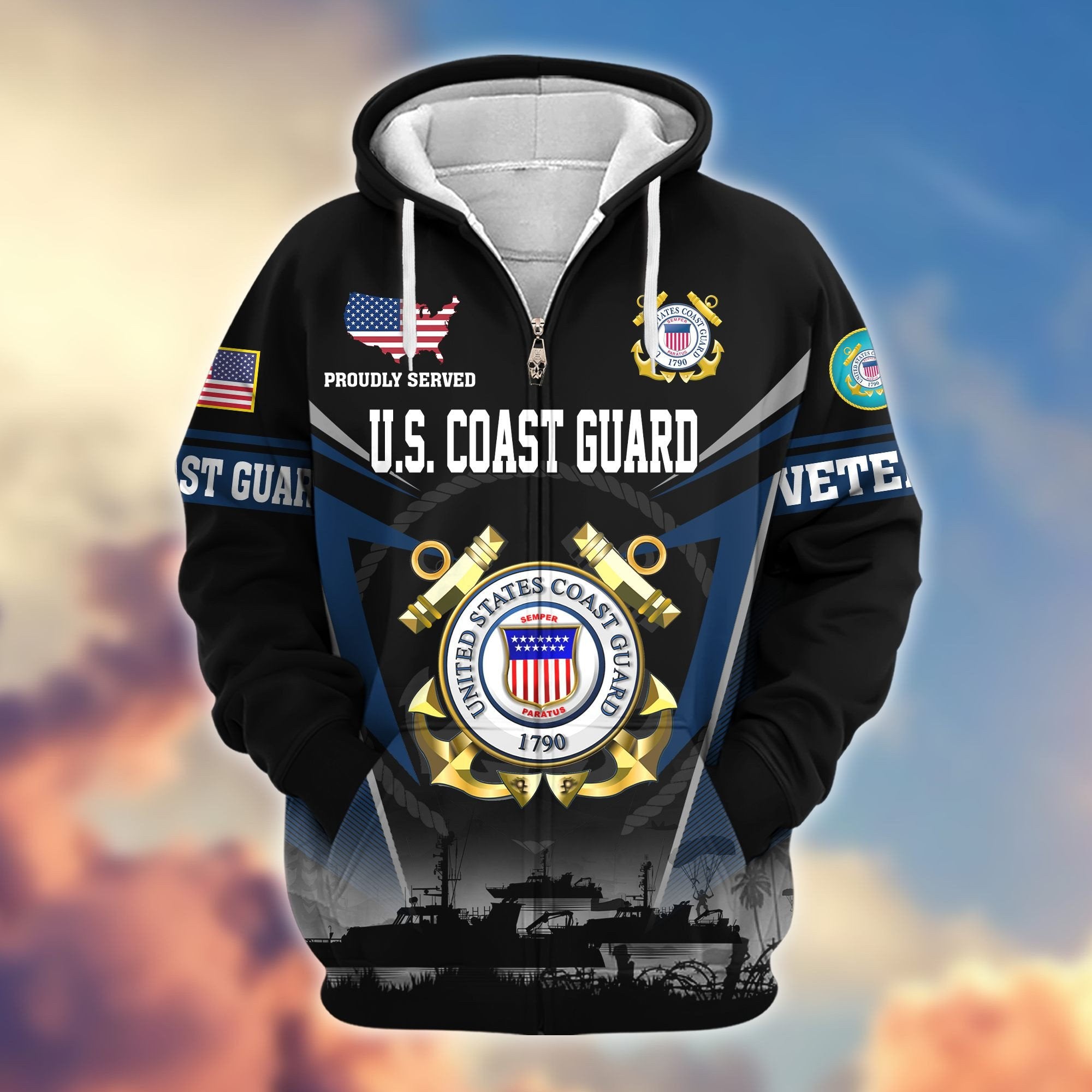 Premium US Veterans Zip Hoodie BPHN131012, Gifts For US Veterans, Gifts On Father's Day, Veterans Day.