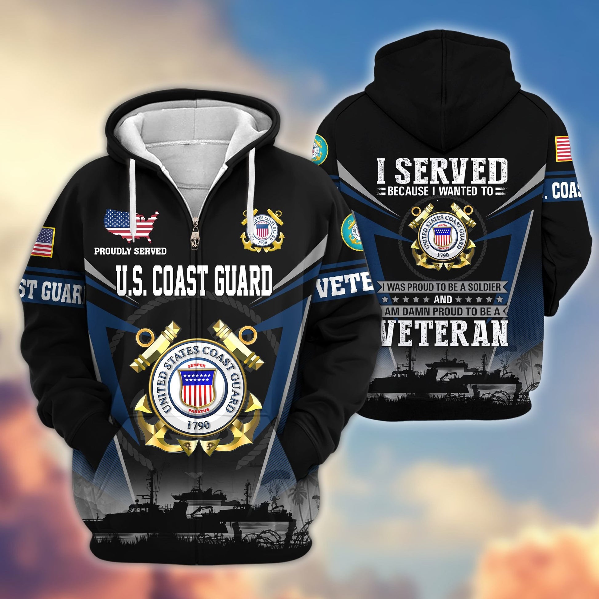 Premium US Veterans Zip Hoodie BPHN131012, Gifts For US Veterans, Gifts On Father's Day, Veterans Day.