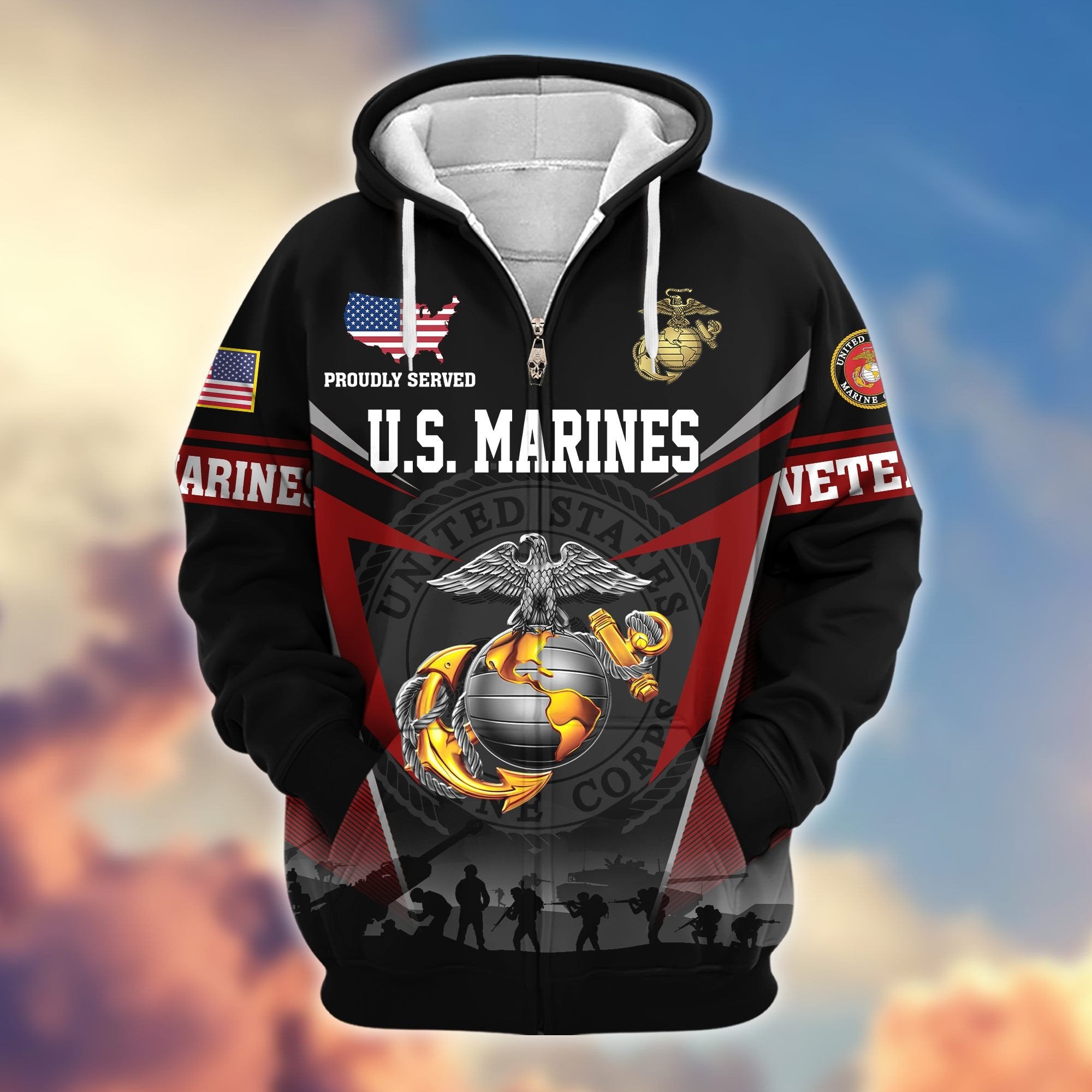 Premium US Veterans Zip Hoodie BPHN131012, Gifts For US Veterans, Gifts On Father's Day, Veterans Day.