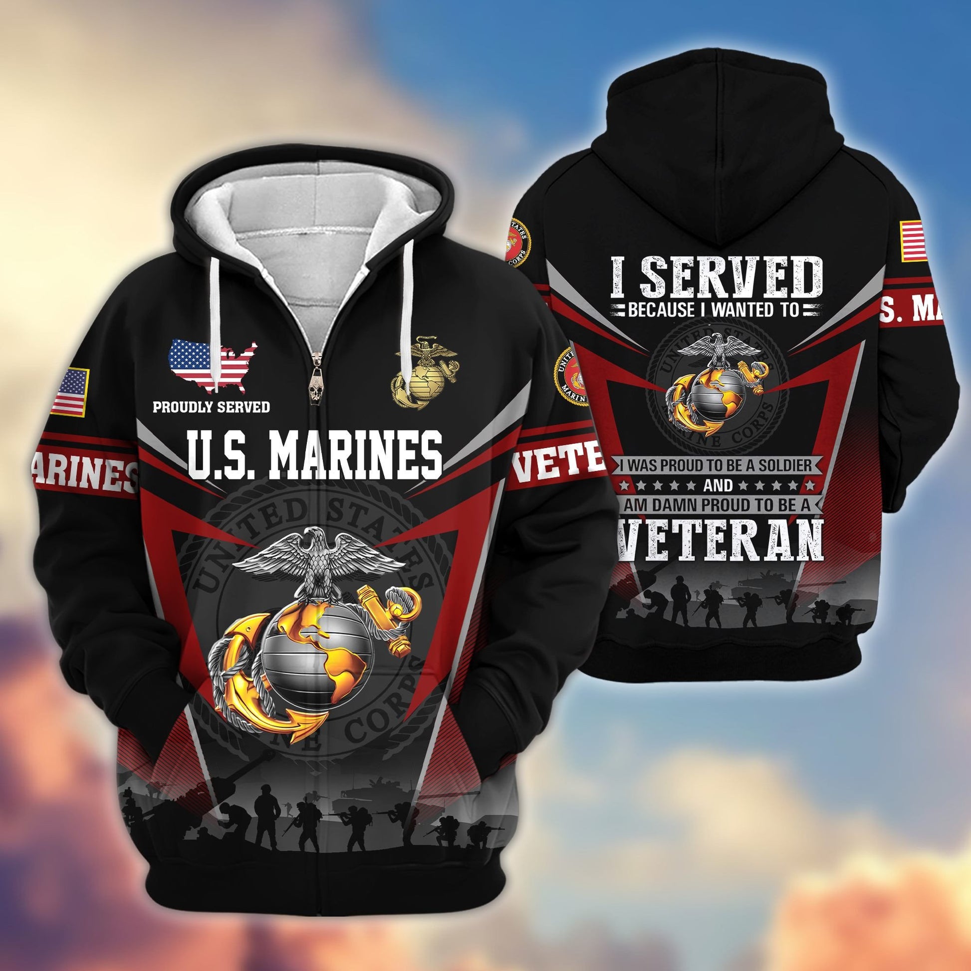Premium US Veterans Zip Hoodie BPHN131012, Gifts For US Veterans, Gifts On Father's Day, Veterans Day.