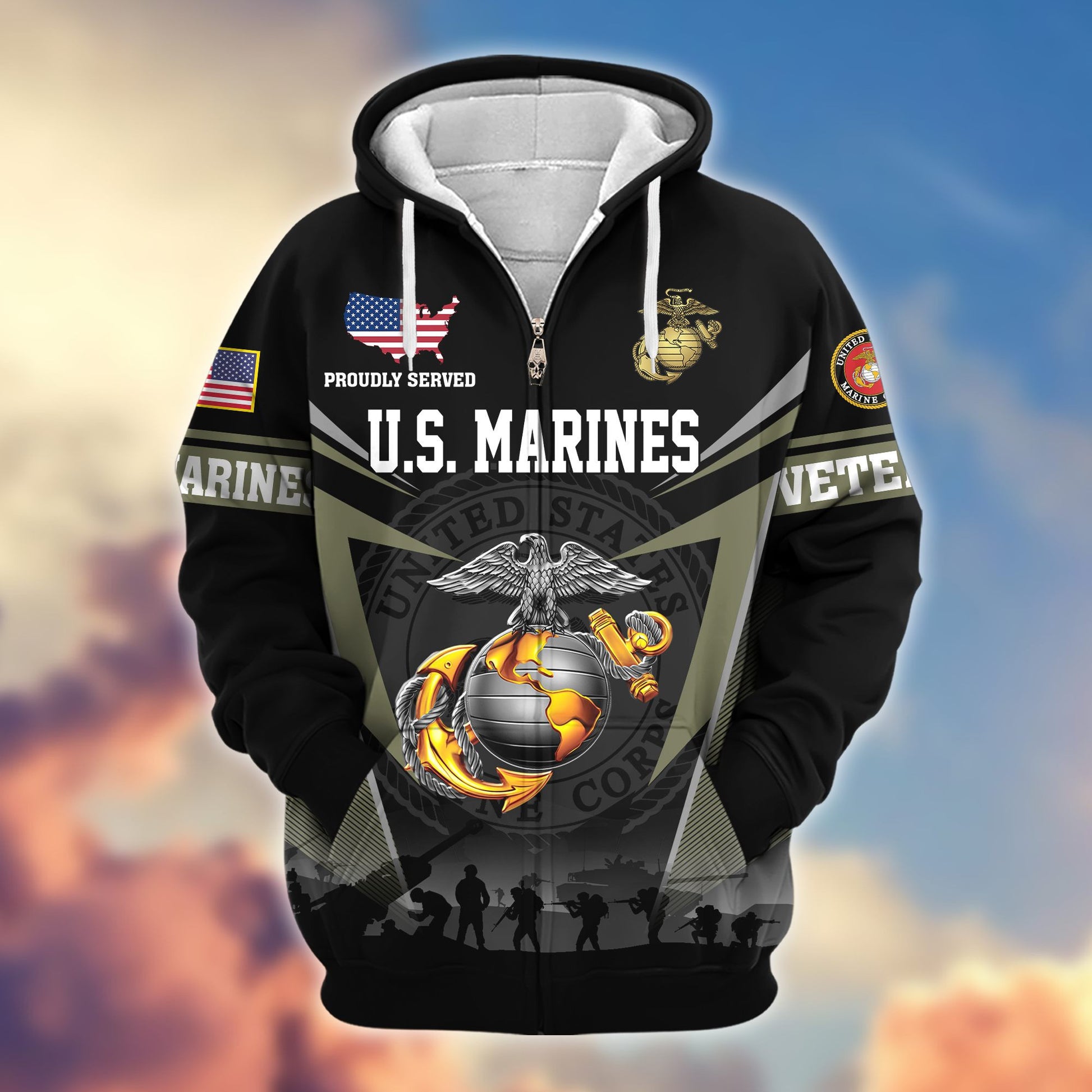 Premium US Veterans Zip Hoodie BPHN131012, Gifts For US Veterans, Gifts On Father's Day, Veterans Day.