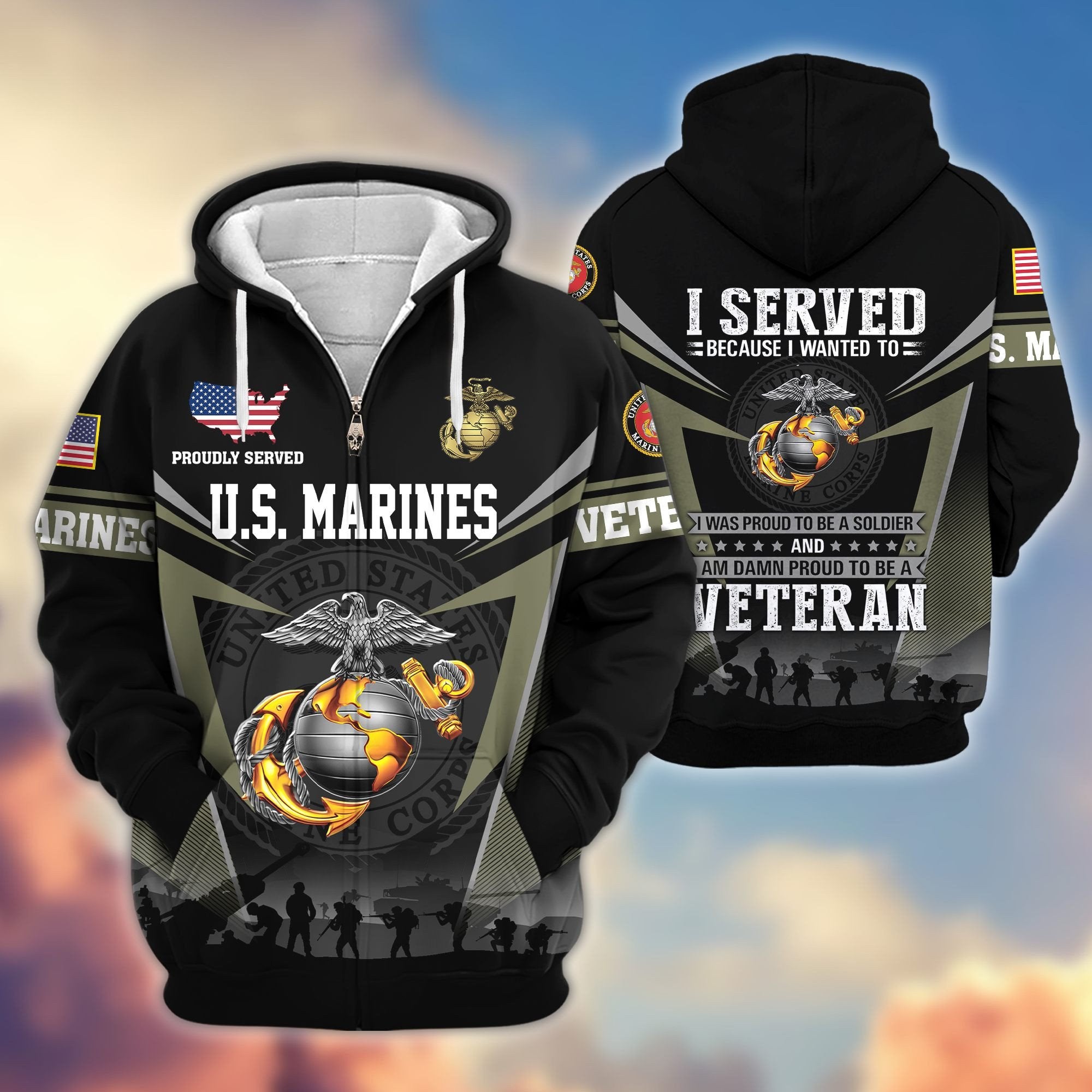 Premium US Veterans Zip Hoodie BPHN131012, Gifts For US Veterans, Gifts On Father's Day, Veterans Day.