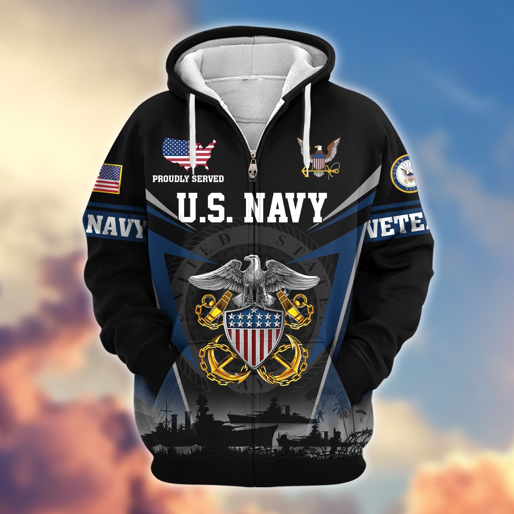 Premium US Veterans Zip Hoodie BPHN131012, Gifts For US Veterans, Gifts On Father's Day, Veterans Day.