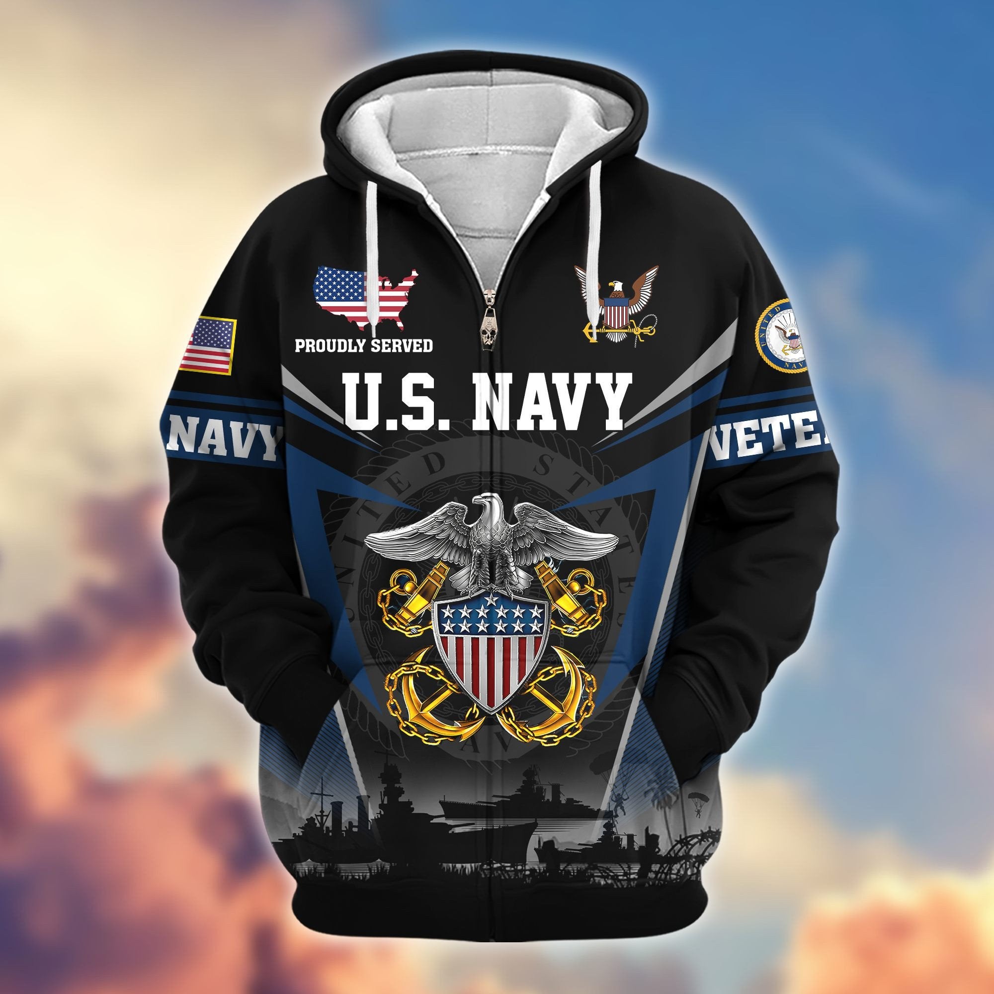 Premium US Veterans Zip Hoodie BPHN131012, Gifts For US Veterans, Gifts On Father's Day, Veterans Day.