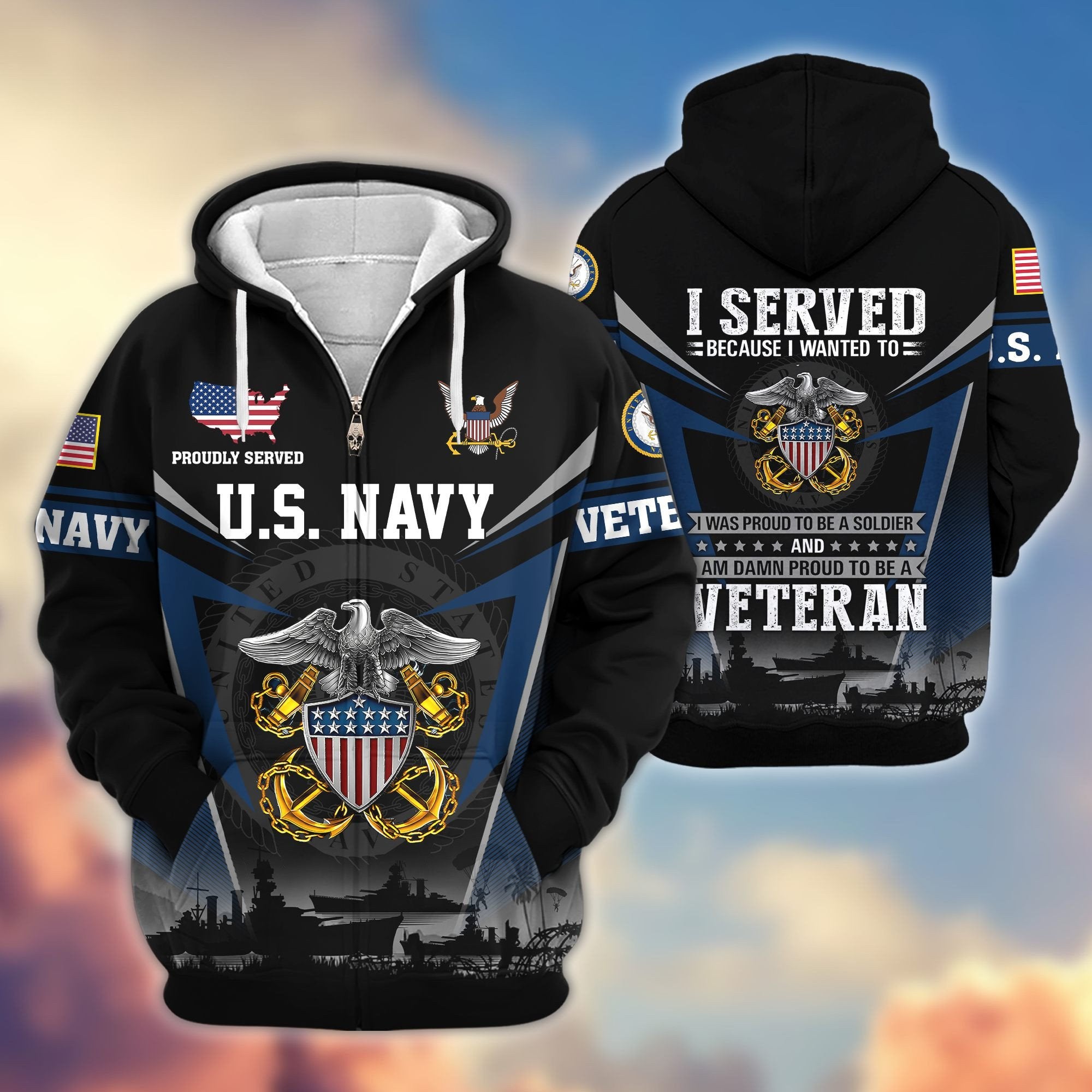 Premium US Veterans Zip Hoodie BPHN131012, Gifts For US Veterans, Gifts On Father's Day, Veterans Day.