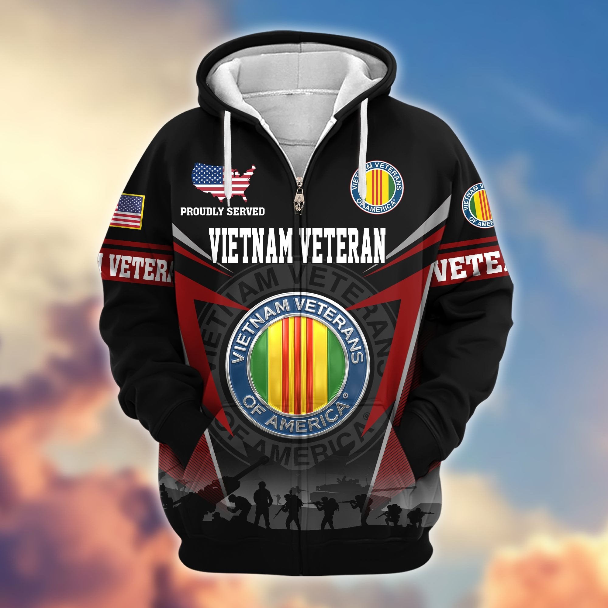 Premium US Veterans Zip Hoodie BPHN131012, Gifts For US Veterans, Gifts On Father's Day, Veterans Day.