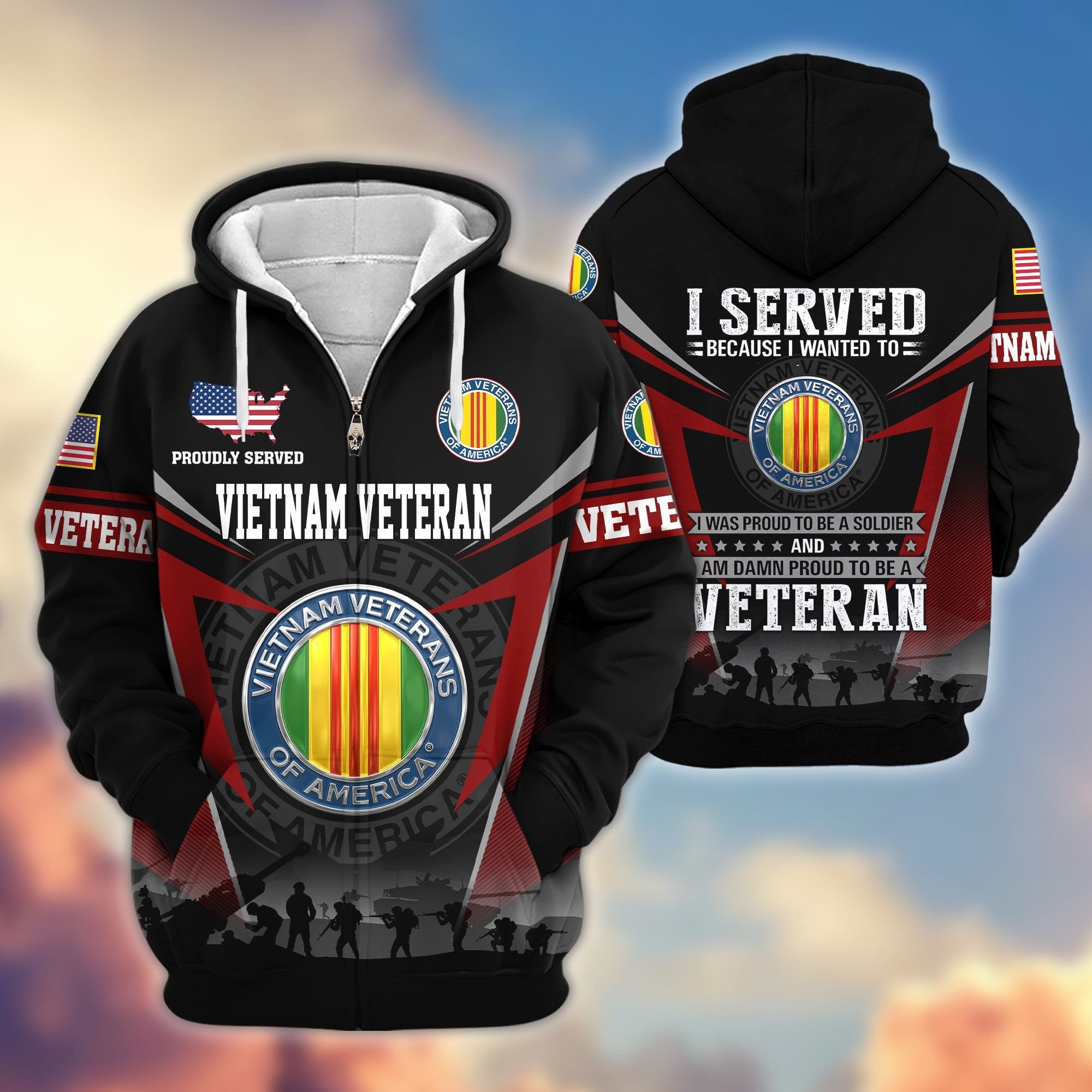 Premium US Veterans Zip Hoodie BPHN131012, Gifts For US Veterans, Gifts On Father's Day, Veterans Day.