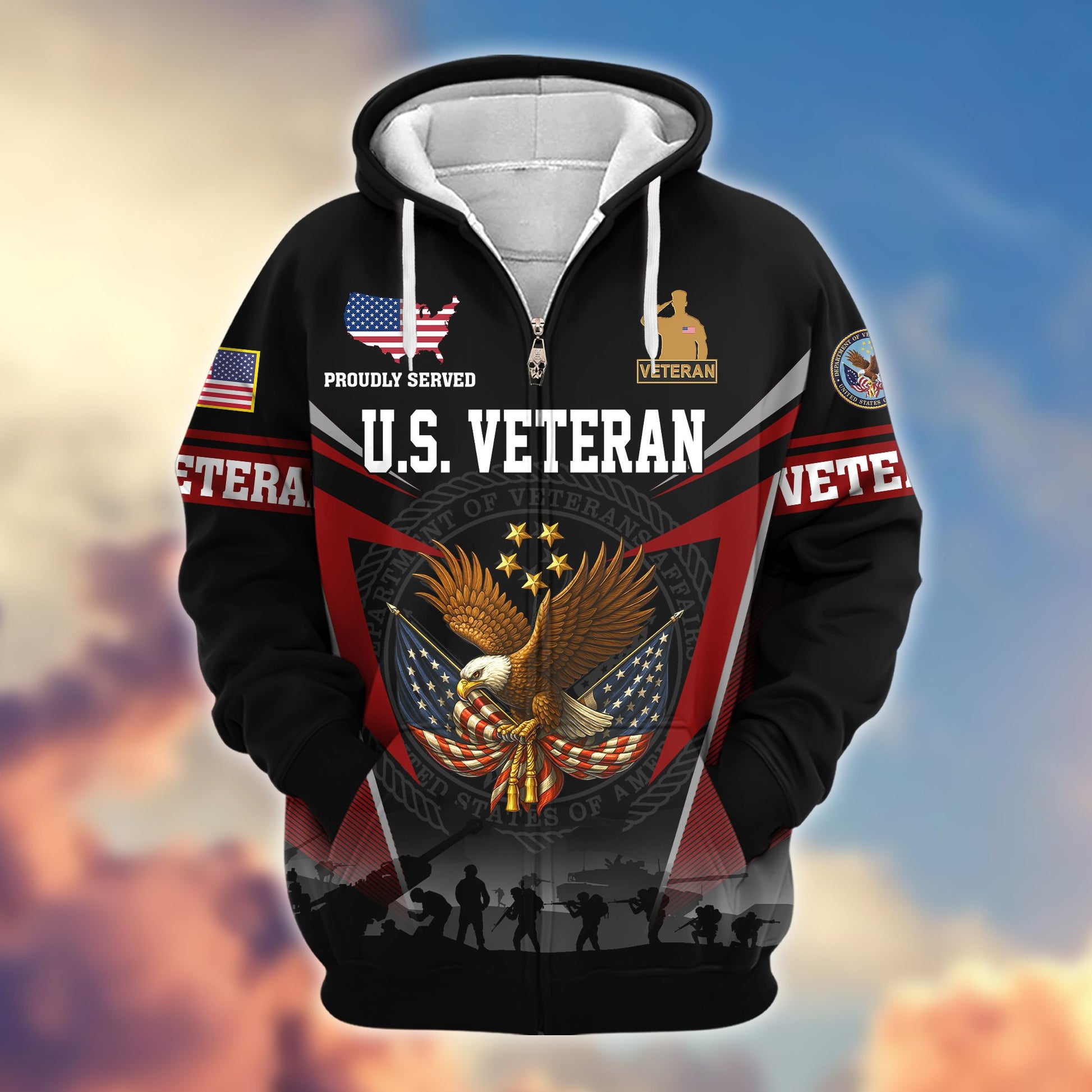 Premium US Veterans Zip Hoodie BPHN131012, Gifts For US Veterans, Gifts On Father's Day, Veterans Day.