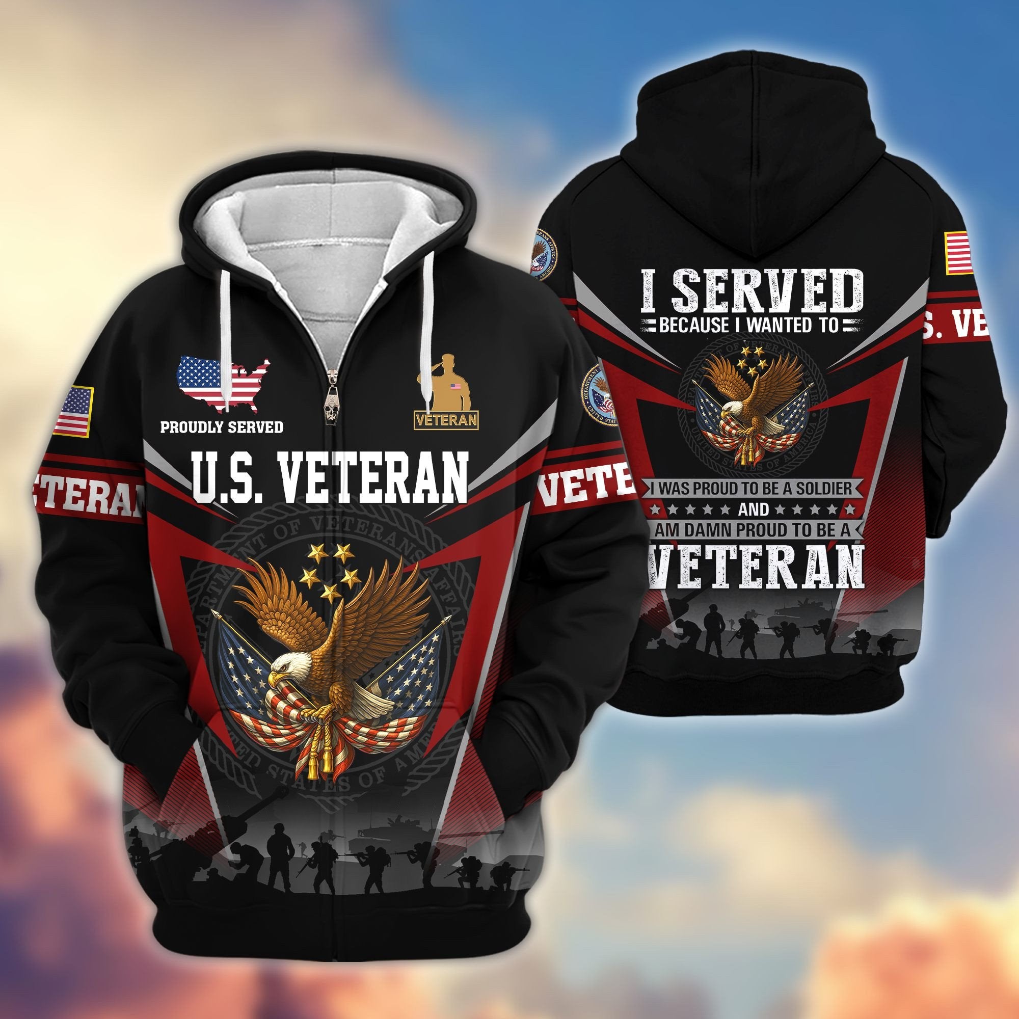 Premium US Veterans Zip Hoodie BPHN131012, Gifts For US Veterans, Gifts On Father's Day, Veterans Day.