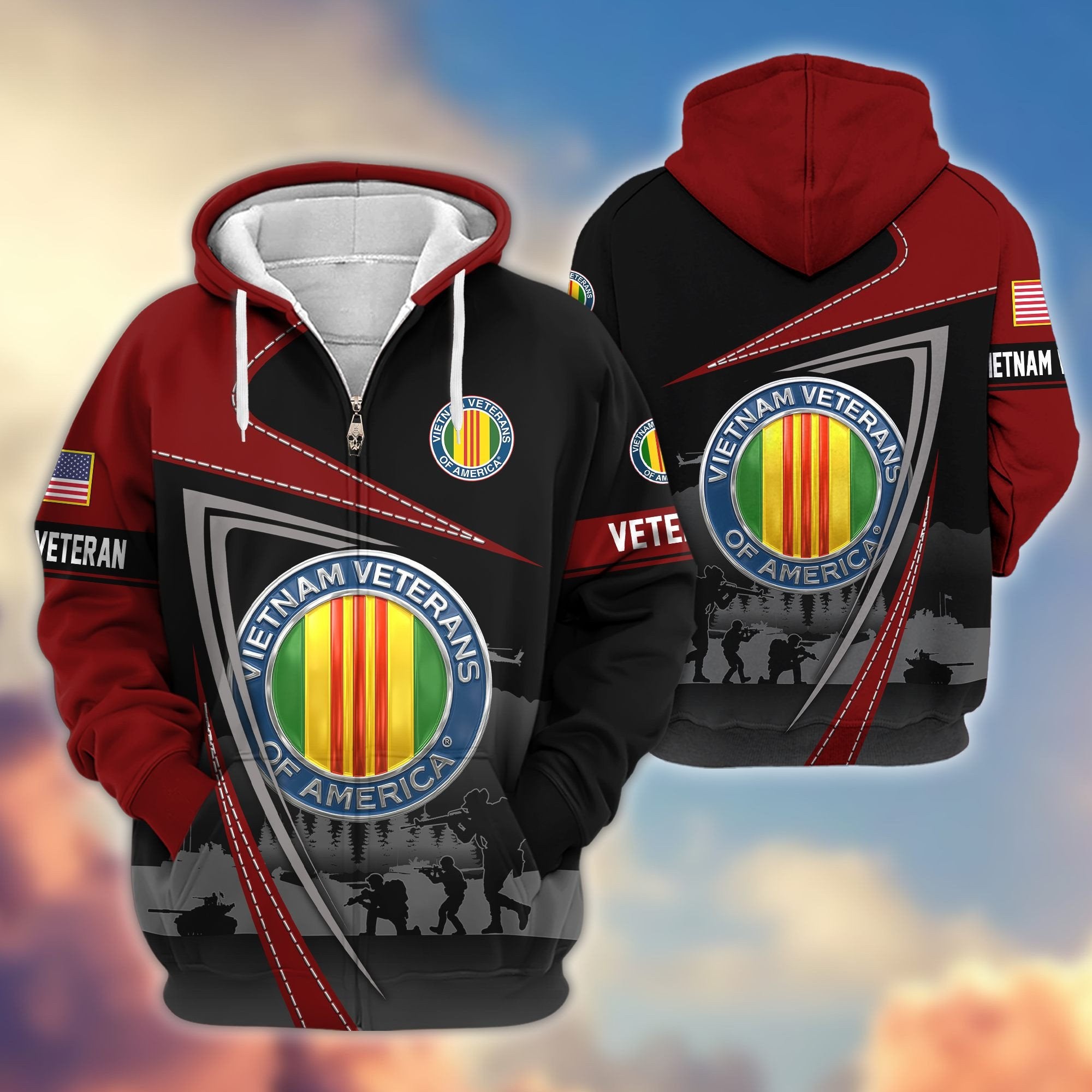 Premium US Veterans Zip Hoodie BPHN091011, Gifts For US Veterans, Gifts On Father's Day, Veterans Day.