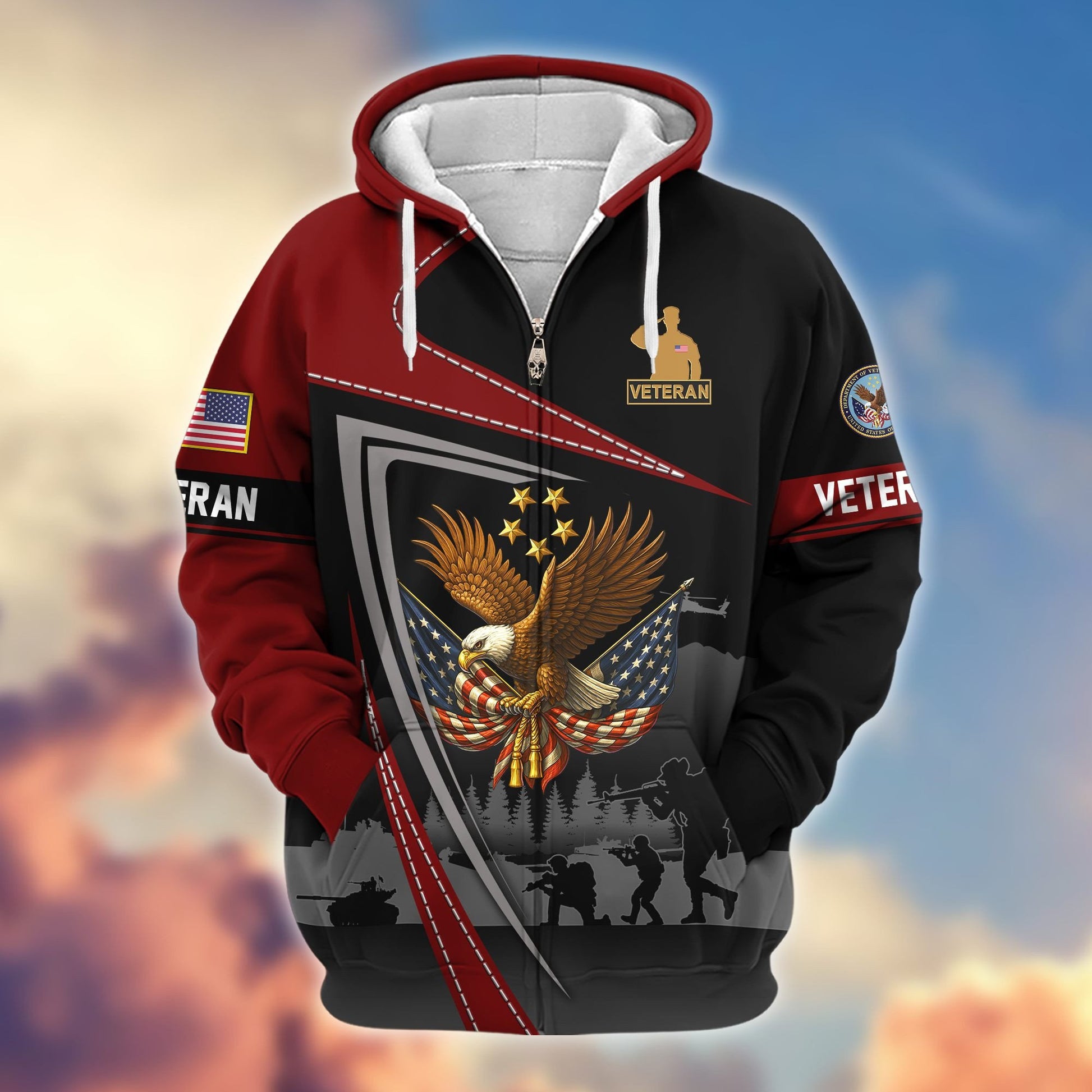 Premium US Veterans Zip Hoodie BPHN091011, Gifts For US Veterans, Gifts On Father's Day, Veterans Day.