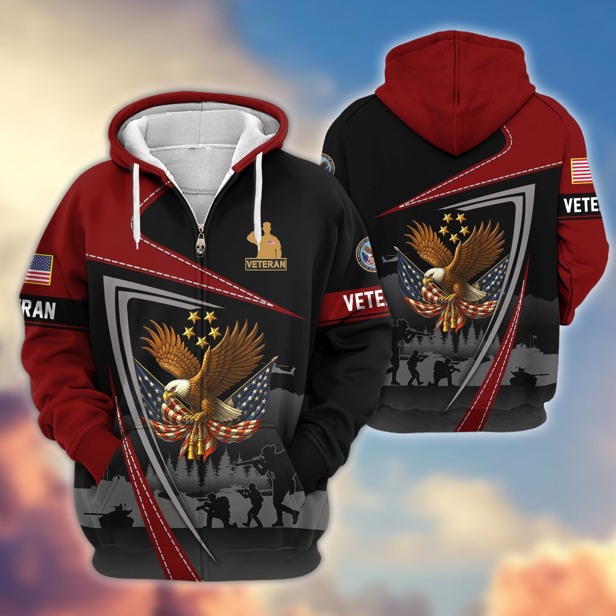 Premium US Veterans Zip Hoodie BPHN091011, Gifts For US Veterans, Gifts On Father's Day, Veterans Day.