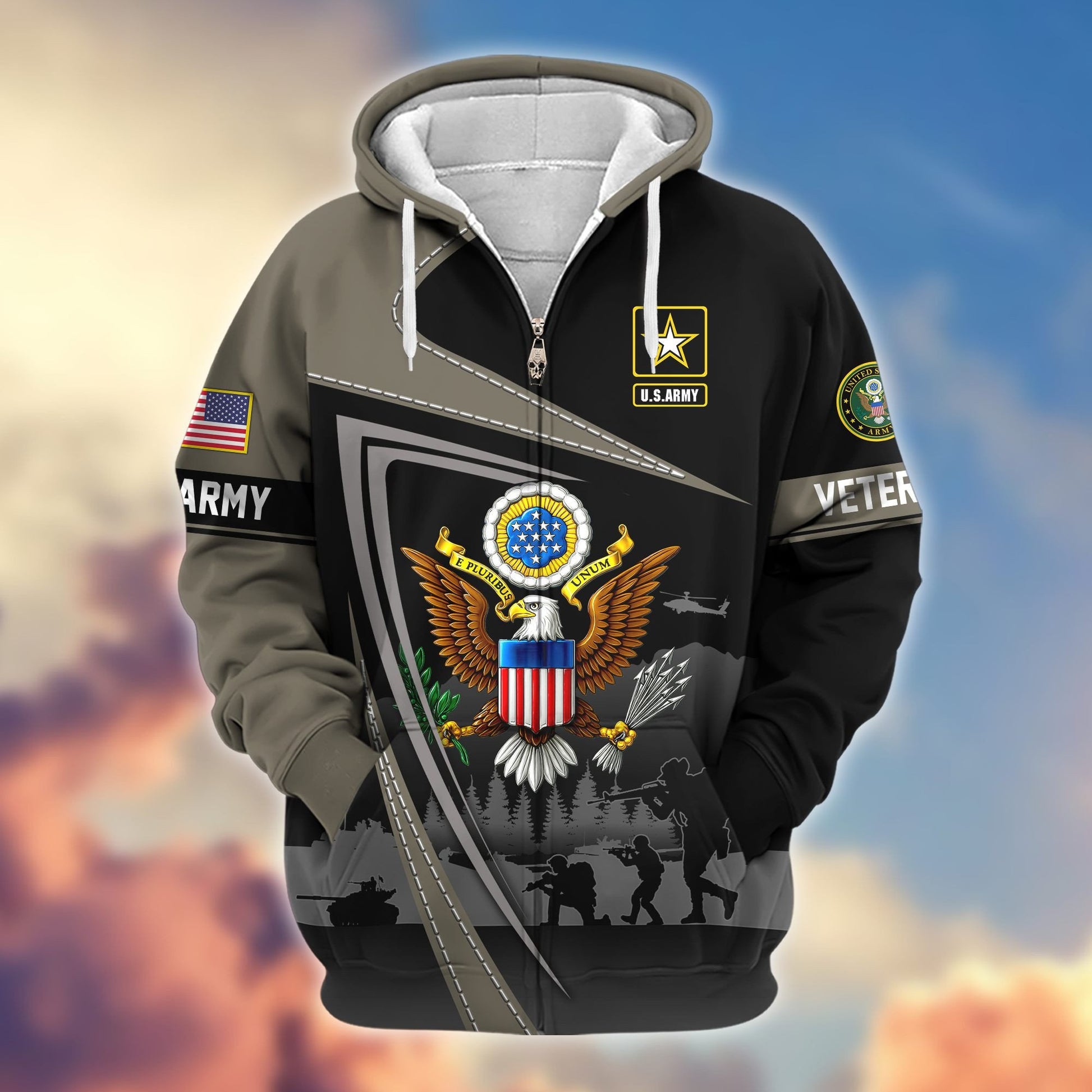 Premium US Veterans Zip Hoodie BPHN091011, Gifts For US Veterans, Gifts On Father's Day, Veterans Day.