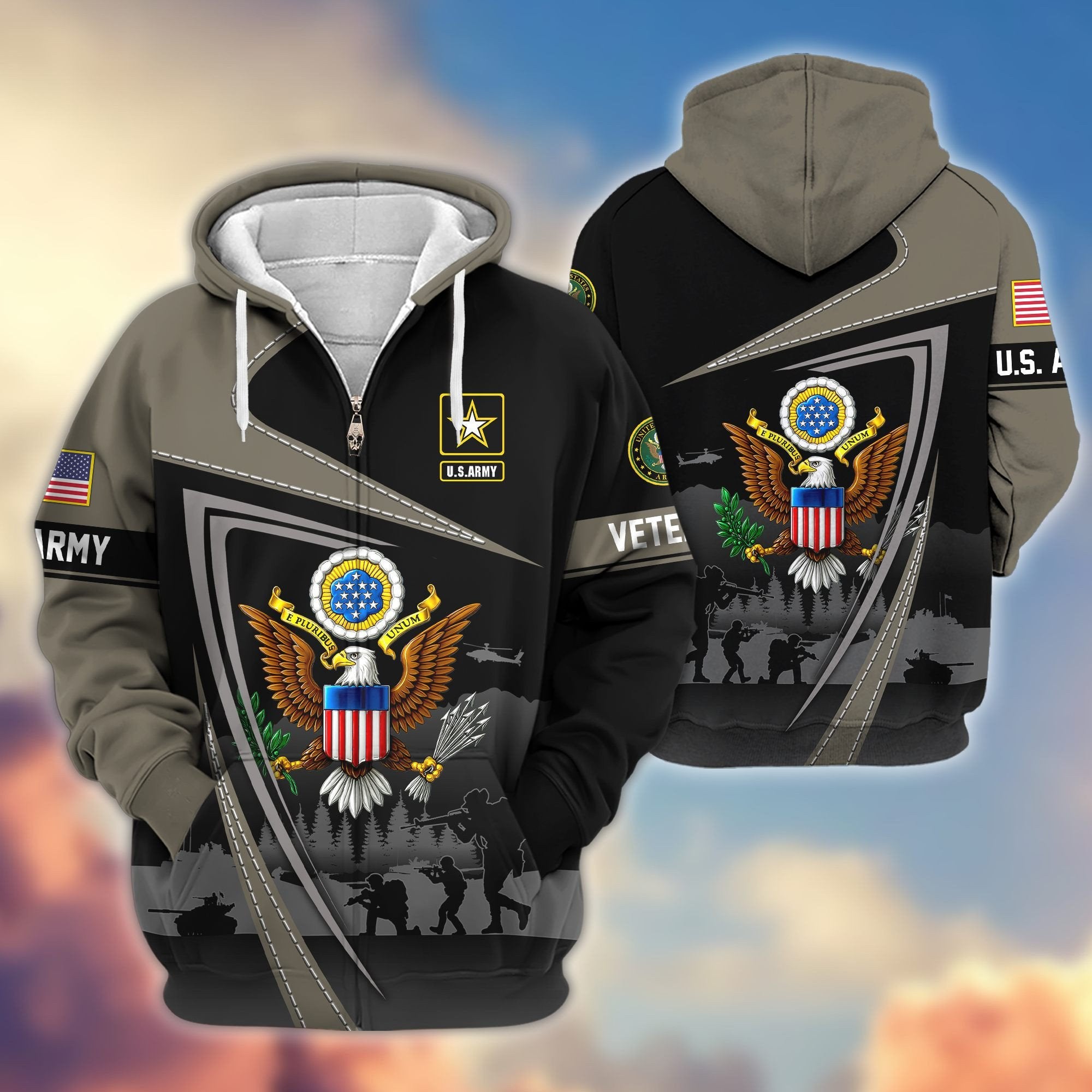 Premium US Veterans Zip Hoodie BPHN091011, Gifts For US Veterans, Gifts On Father's Day, Veterans Day.