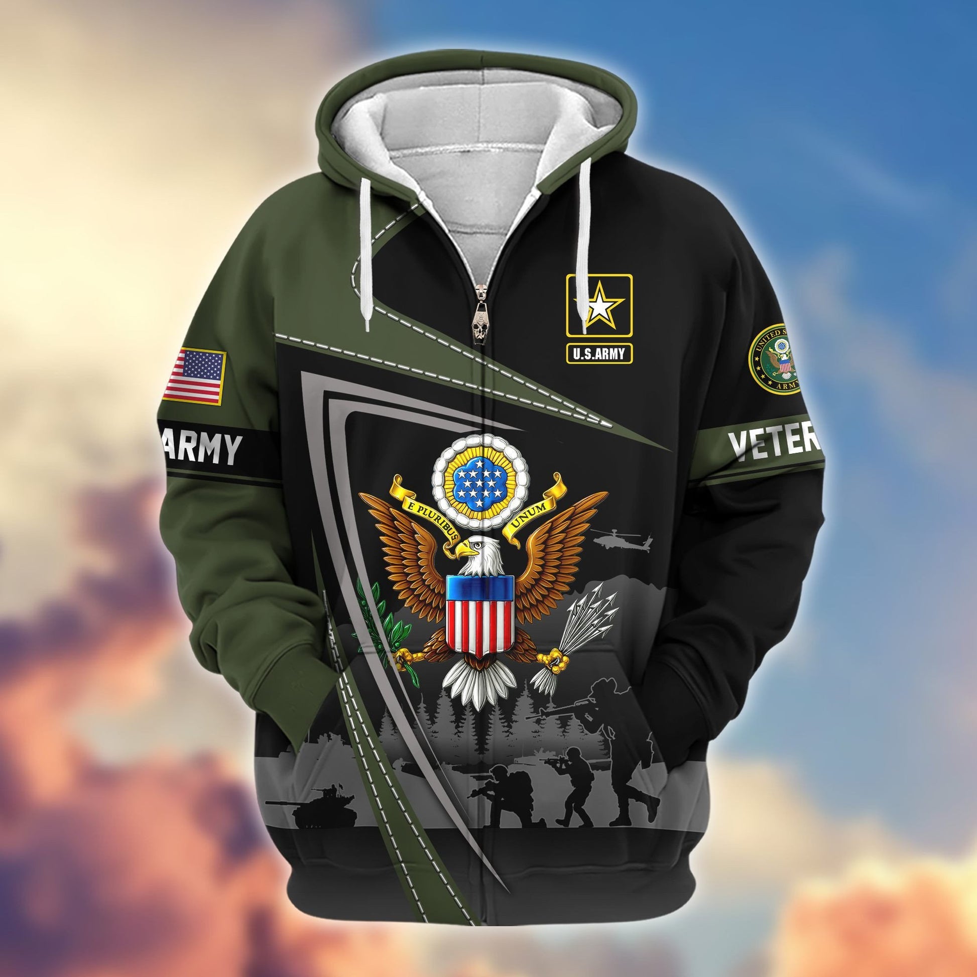 Premium US Veterans Zip Hoodie BPHN091011, Gifts For US Veterans, Gifts On Father's Day, Veterans Day.