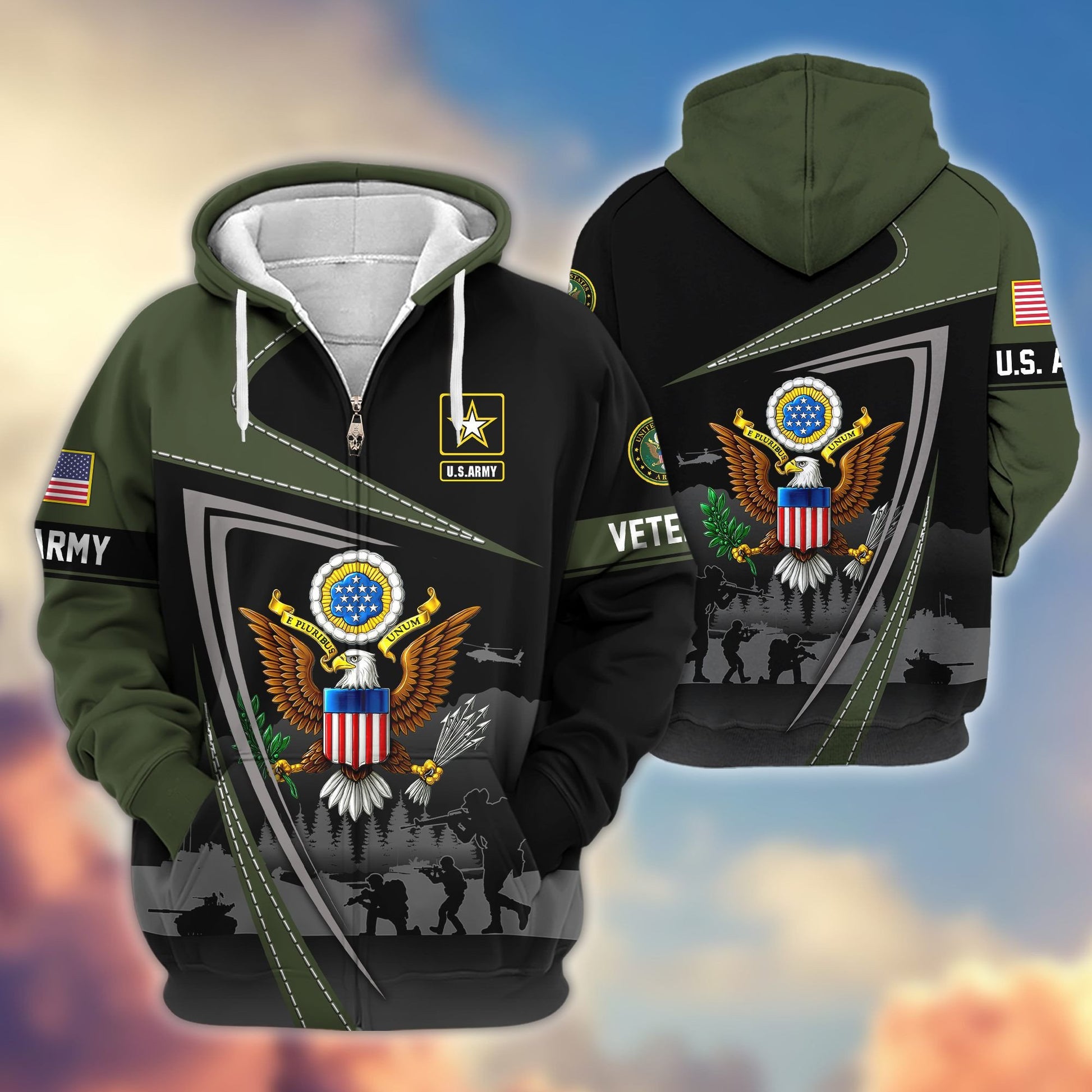 Premium US Veterans Zip Hoodie BPHN091011, Gifts For US Veterans, Gifts On Father's Day, Veterans Day.