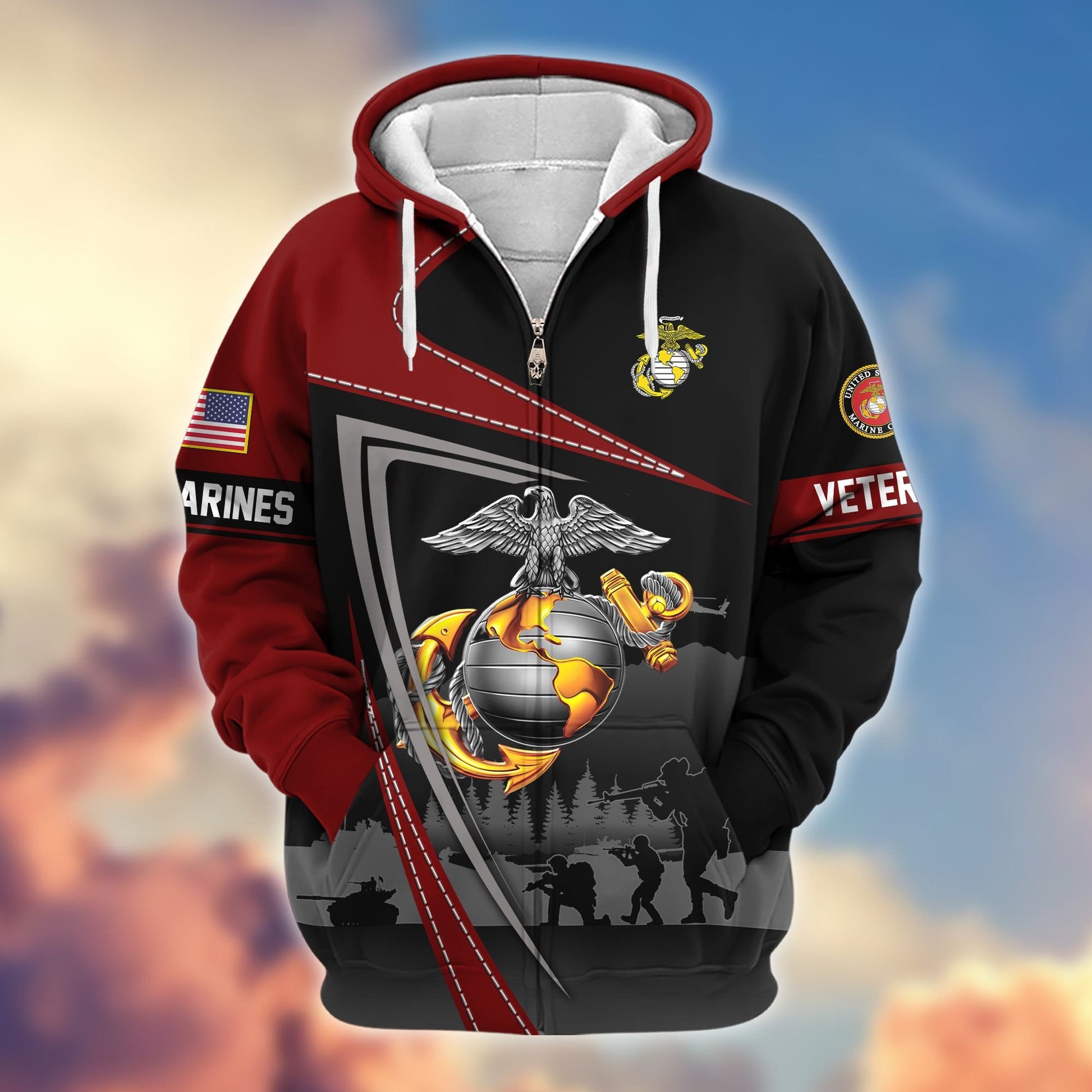 Premium US Veterans Zip Hoodie BPHN091011, Gifts For US Veterans, Gifts On Father's Day, Veterans Day.