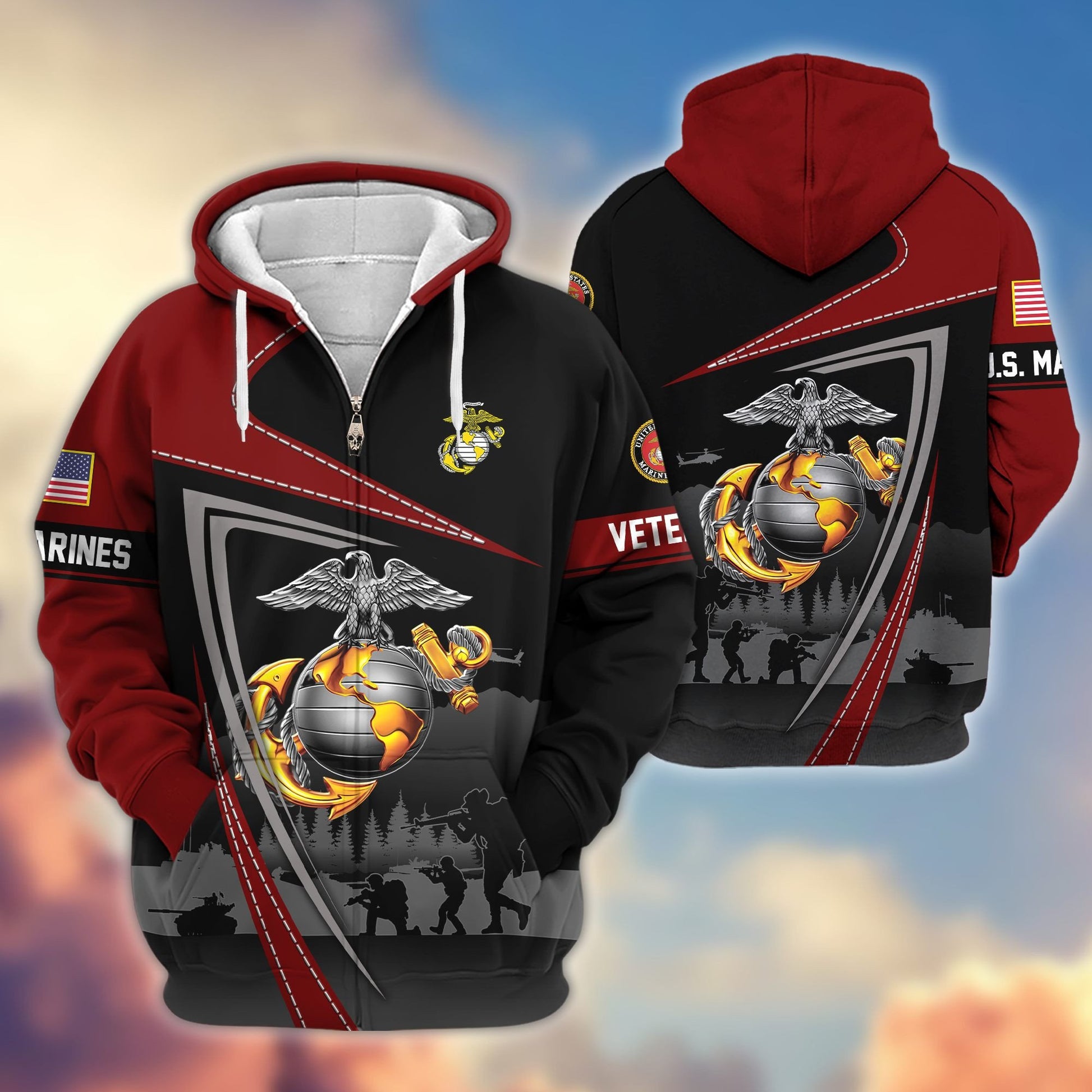 Premium US Veterans Zip Hoodie BPHN091011, Gifts For US Veterans, Gifts On Father's Day, Veterans Day.