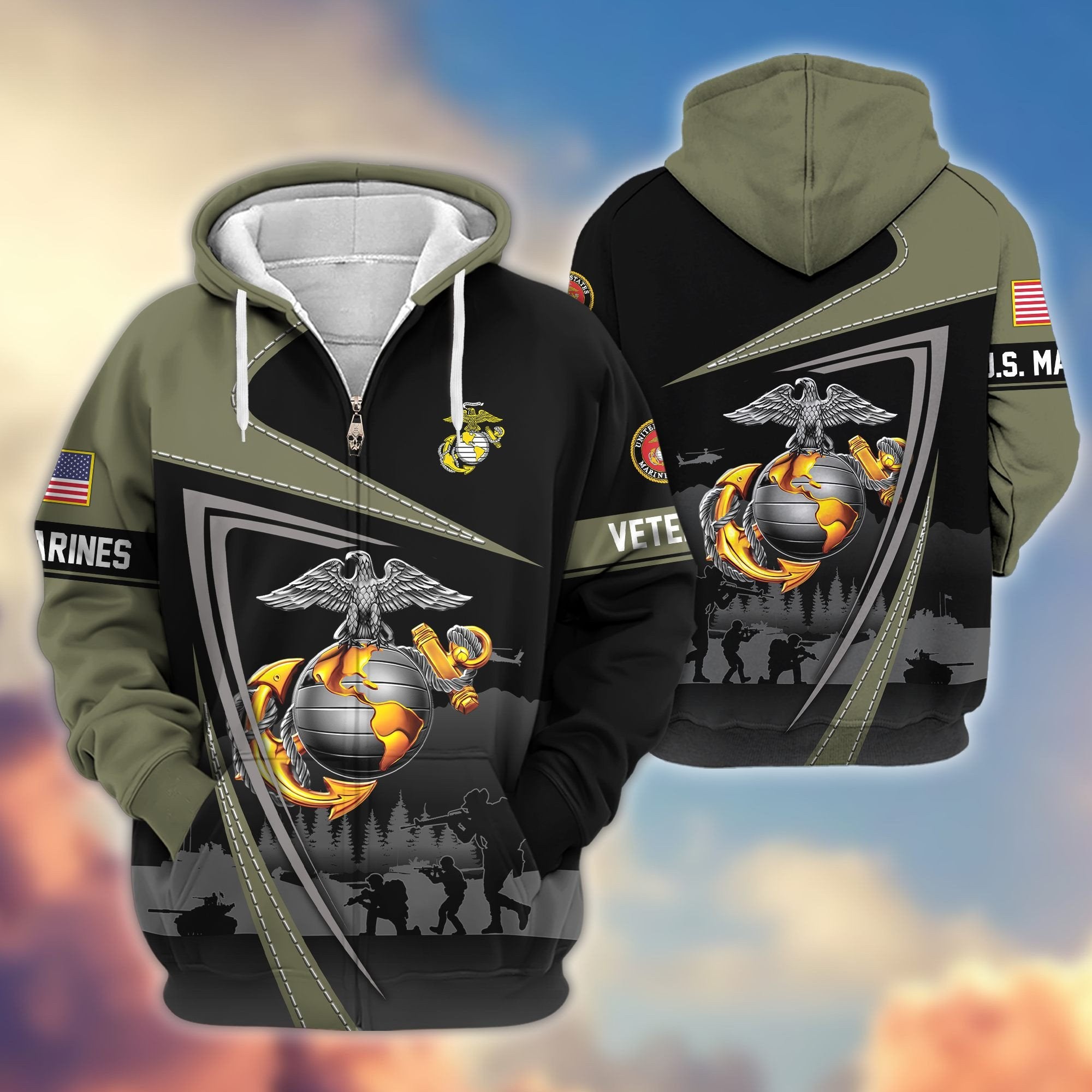 Premium US Veterans Zip Hoodie BPHN091011, Gifts For US Veterans, Gifts On Father's Day, Veterans Day.