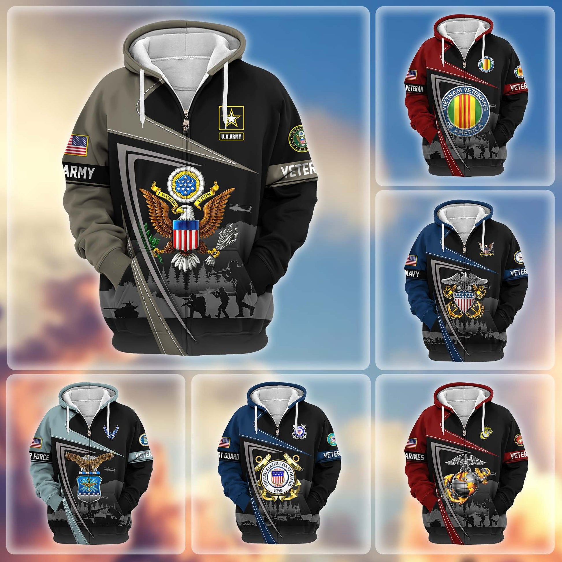 Premium US Veterans Zip Hoodie BPHN091011, Gifts For US Veterans, Gifts On Father's Day, Veterans Day.