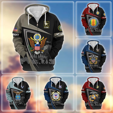 Premium US Veterans Zip Hoodie BPHN091011, Gifts For US Veterans, Gifts On Father's Day, Veterans Day.