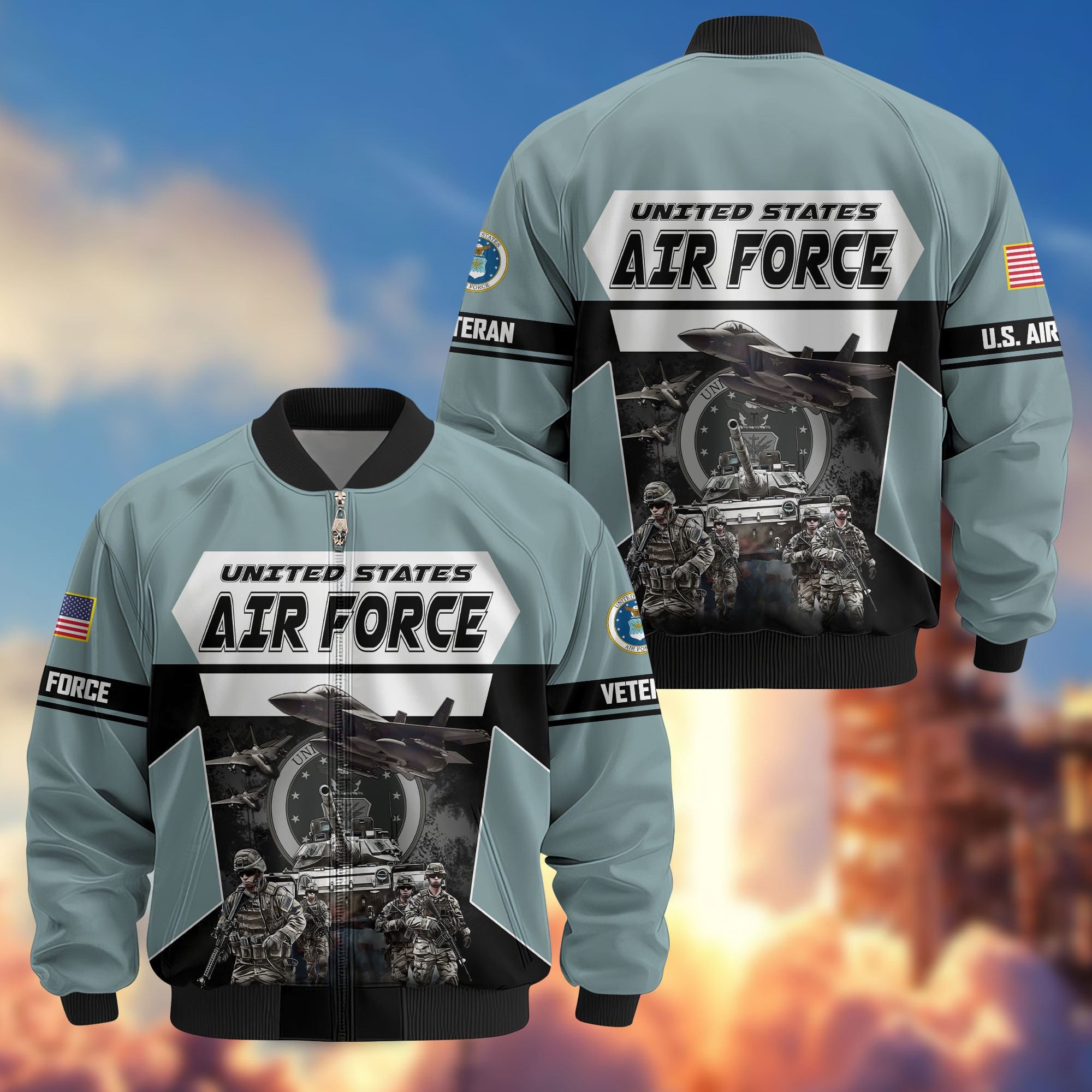 Premium US Veterans Bomber Jacket ATTN091021, Gifts For US Veterans, Gifts On Father's Day, Veterans Day.