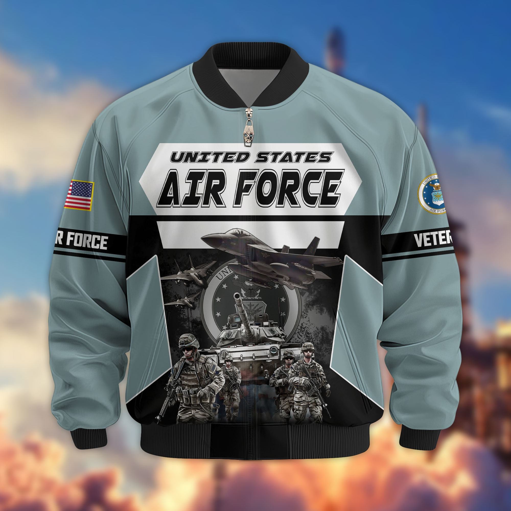Premium US Veterans Bomber Jacket ATTN091021, Gifts For US Veterans, Gifts On Father's Day, Veterans Day.
