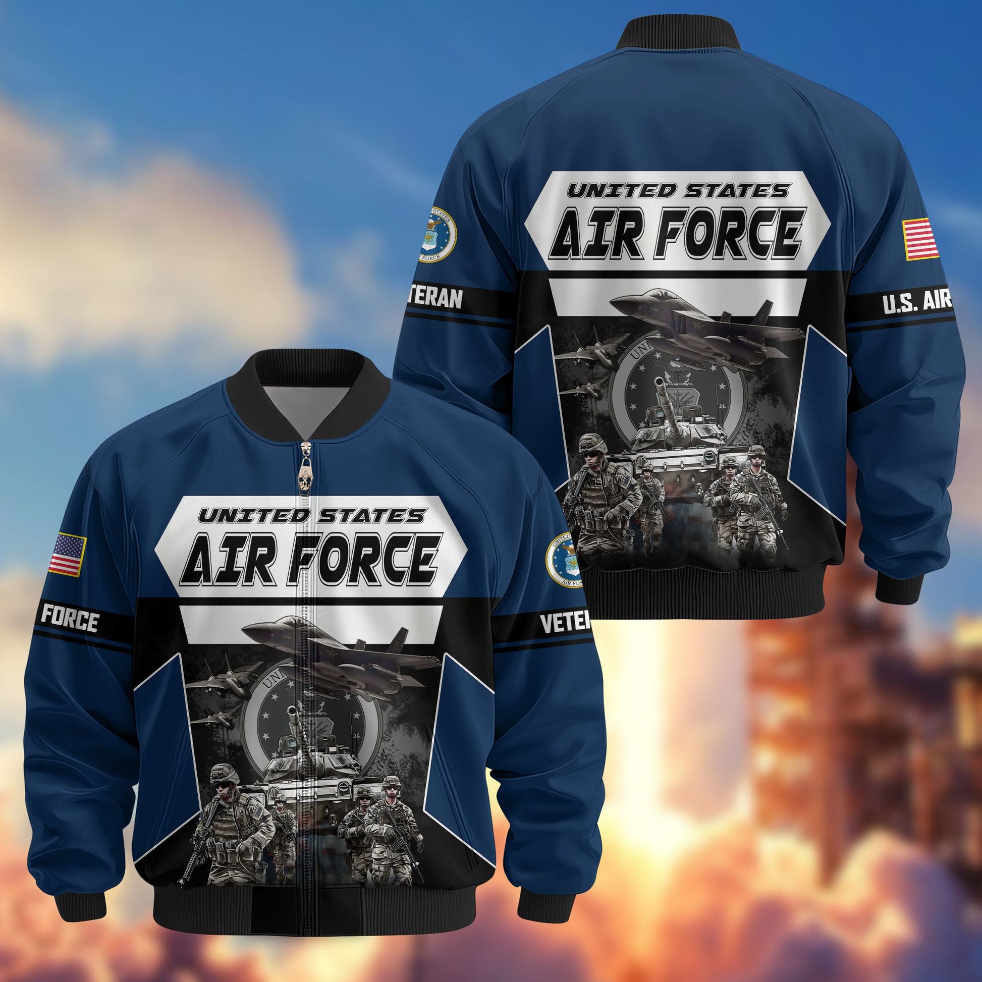 Premium US Veterans Bomber Jacket ATTN091021, Gifts For US Veterans, Gifts On Father's Day, Veterans Day.