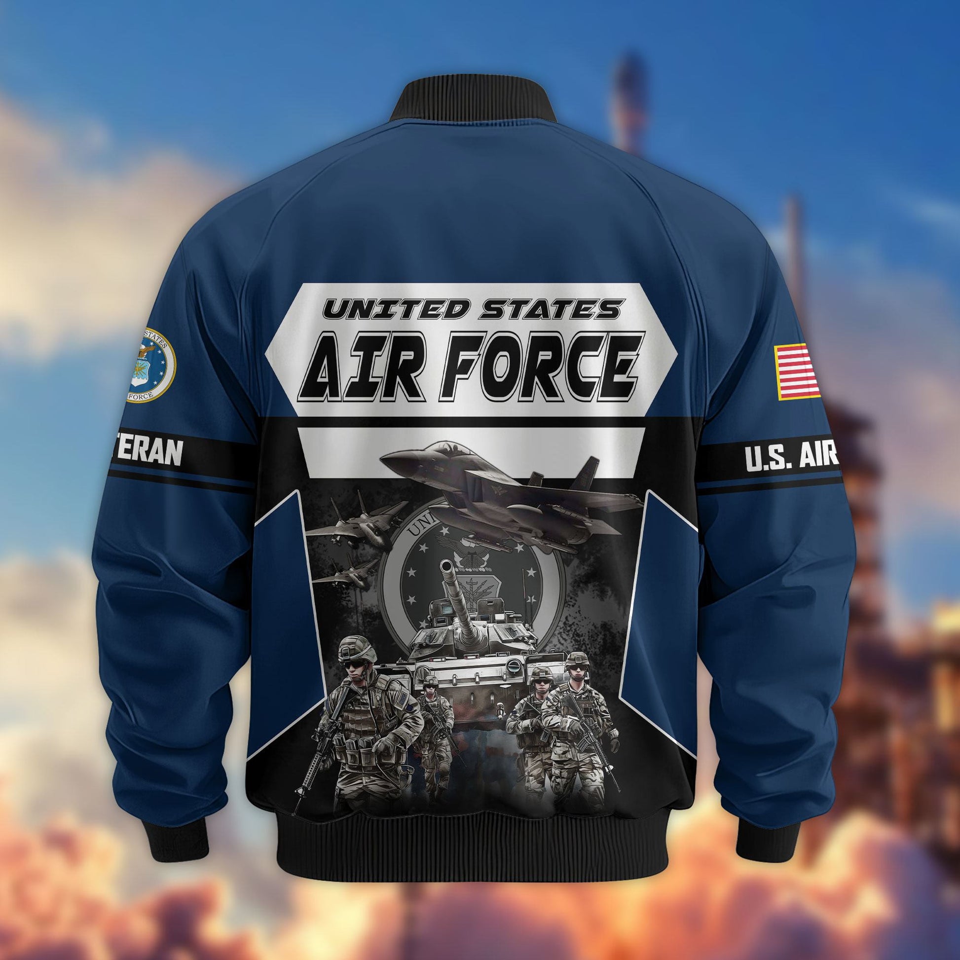 Premium US Veterans Bomber Jacket ATTN091021, Gifts For US Veterans, Gifts On Father's Day, Veterans Day.