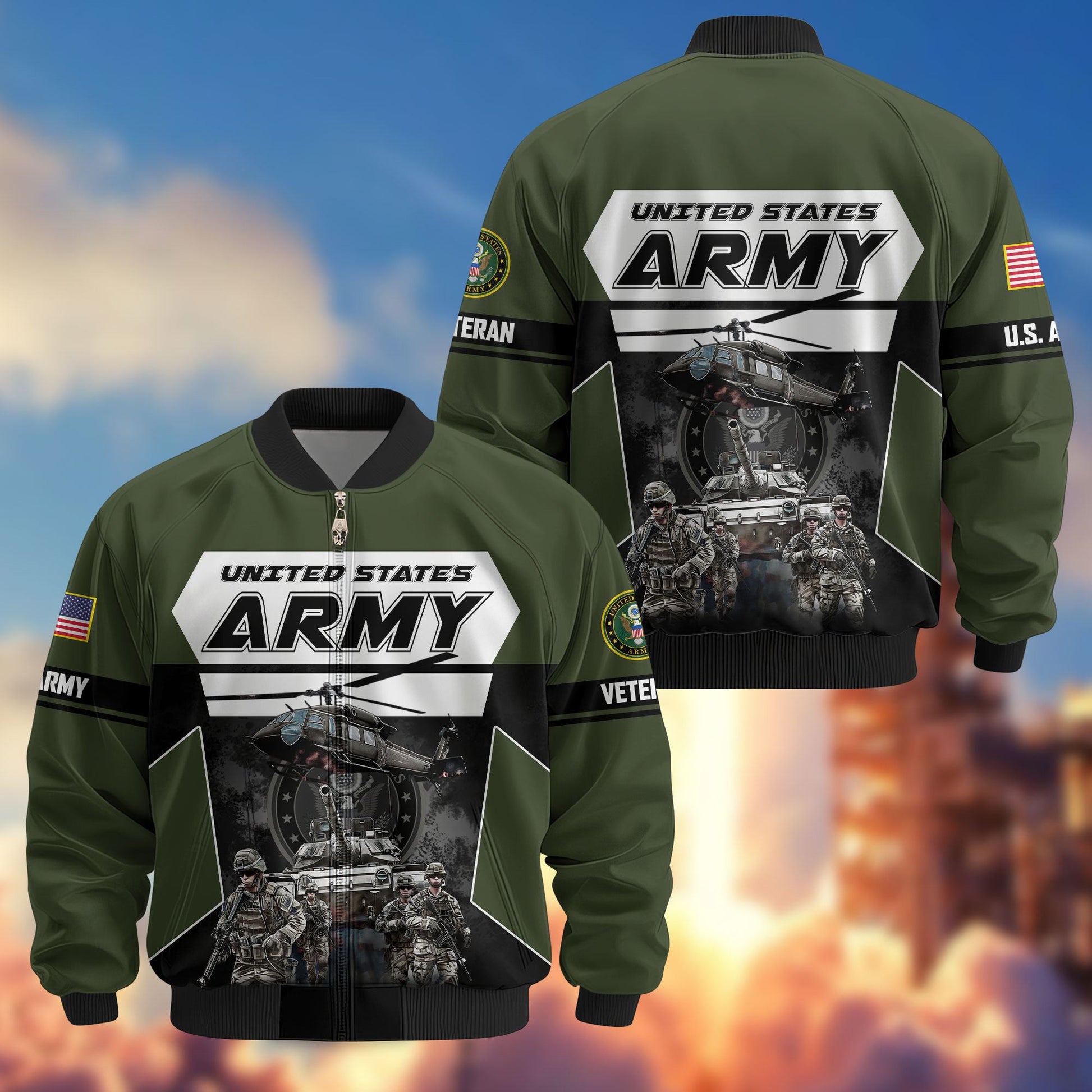 Premium US Veterans Bomber Jacket ATTN091021, Gifts For US Veterans, Gifts On Father's Day, Veterans Day.