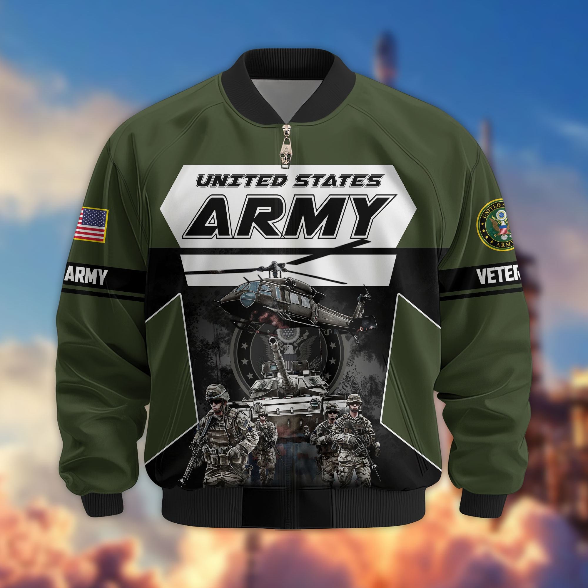 Premium US Veterans Bomber Jacket ATTN091021, Gifts For US Veterans, Gifts On Father's Day, Veterans Day.